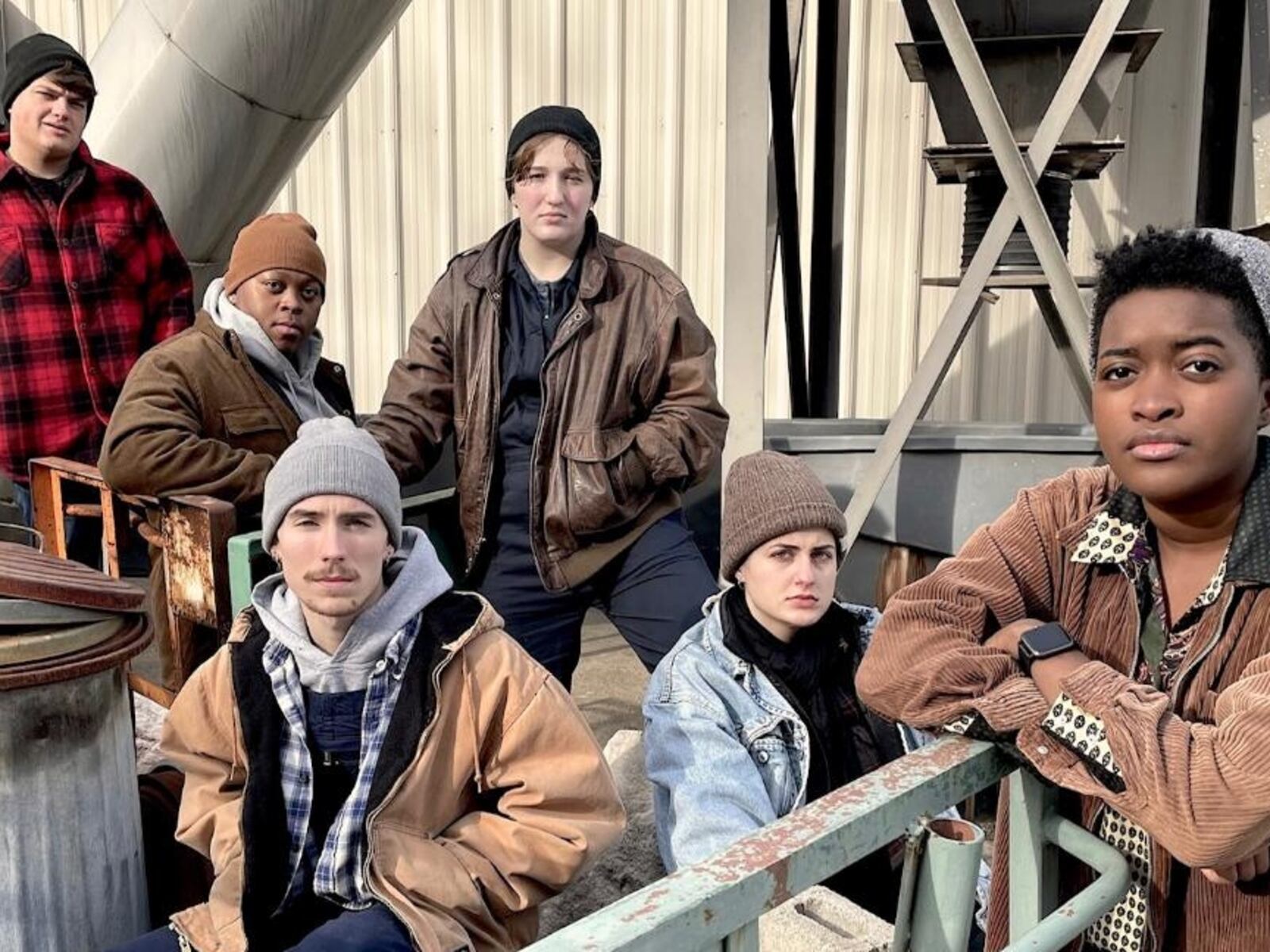 left to right: Jacob Jones, Marcus Antonio, Tommy Cole, Madyson McCabe, Elaine Mueller, and Zavi Odetta in Wright State University's production of "Sweat." PHOTO BY WRIGHT STATE THEATRE