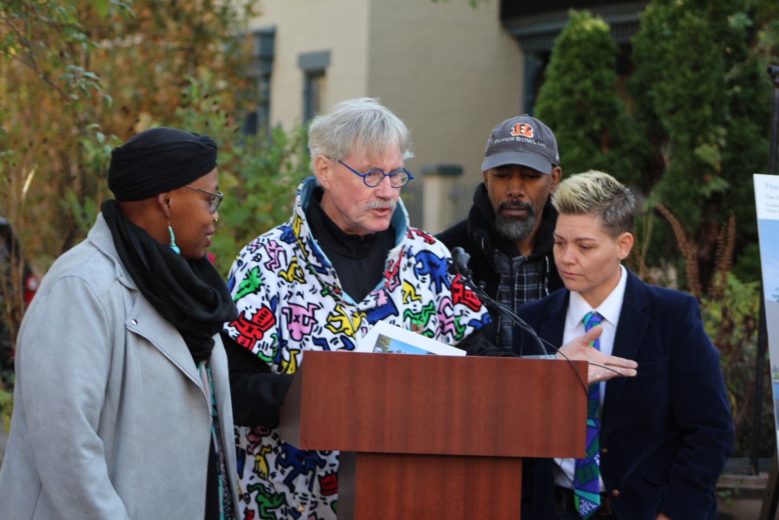 Artists Sierra Leone, Terry Welker, James Pate and Jes McMillan will work on a memorial for the victims of the mass shooting in the Oregon District on Aug. 4, 2019. The memorial that has been named “The Seed of Life” that will be installed in a public plaza near the eastern end of East Fifth Street in the Oregon District. CORNELIUS FROLIK / STAFF