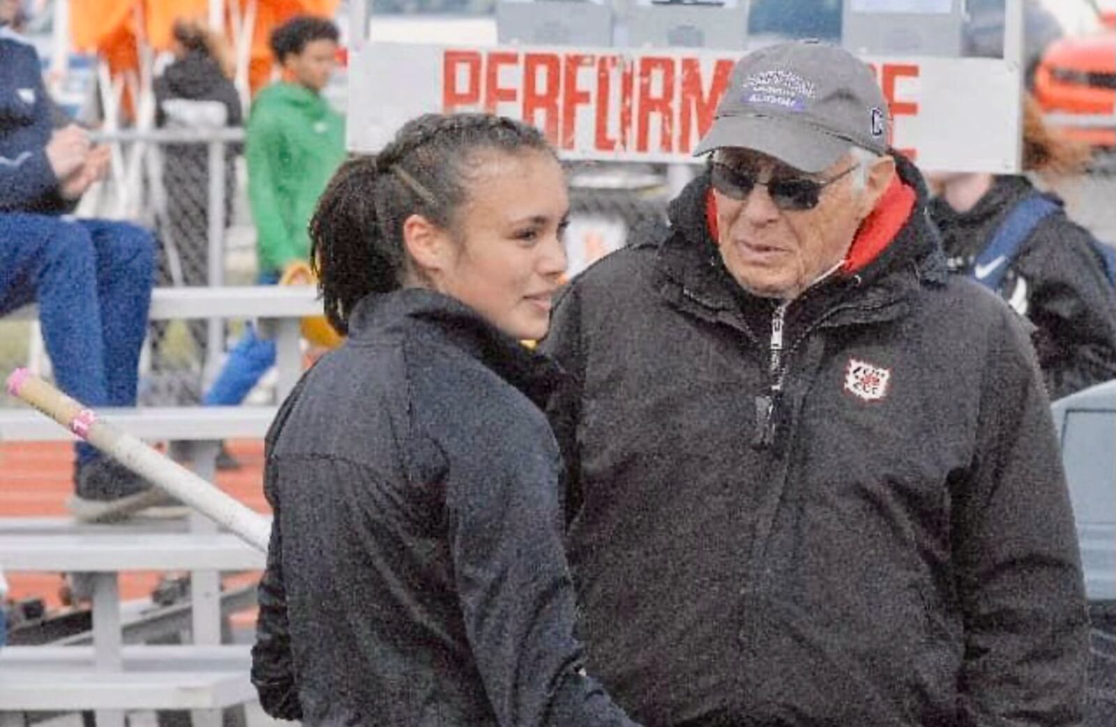 Troy track coach Herb Hartman, right, is pictured with Sophie Fong. Photo courtesy of David Fong