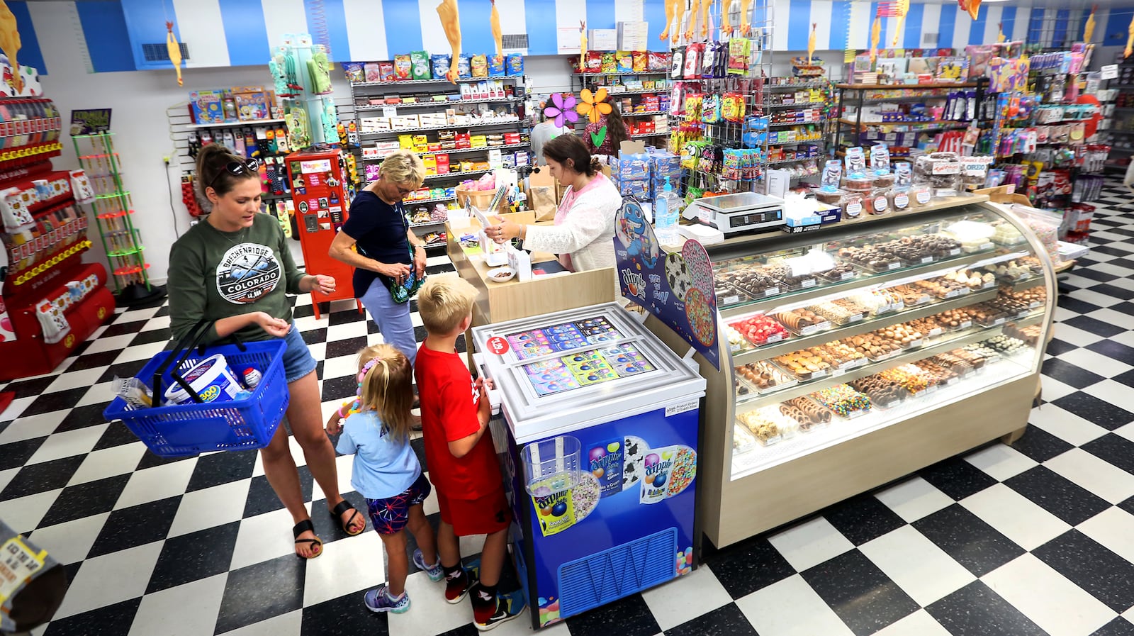 Grandpa Joe's Candy Shop opened the Miamisburg store, the first in Ohio, in 2016 at 42 S. Main St. in the former Paff Jewelry Store.  Inside rubber chickens and Slinkys hang from the ceiling as customers browse stacks of candy and gifts. LISA POWELL / STAFF