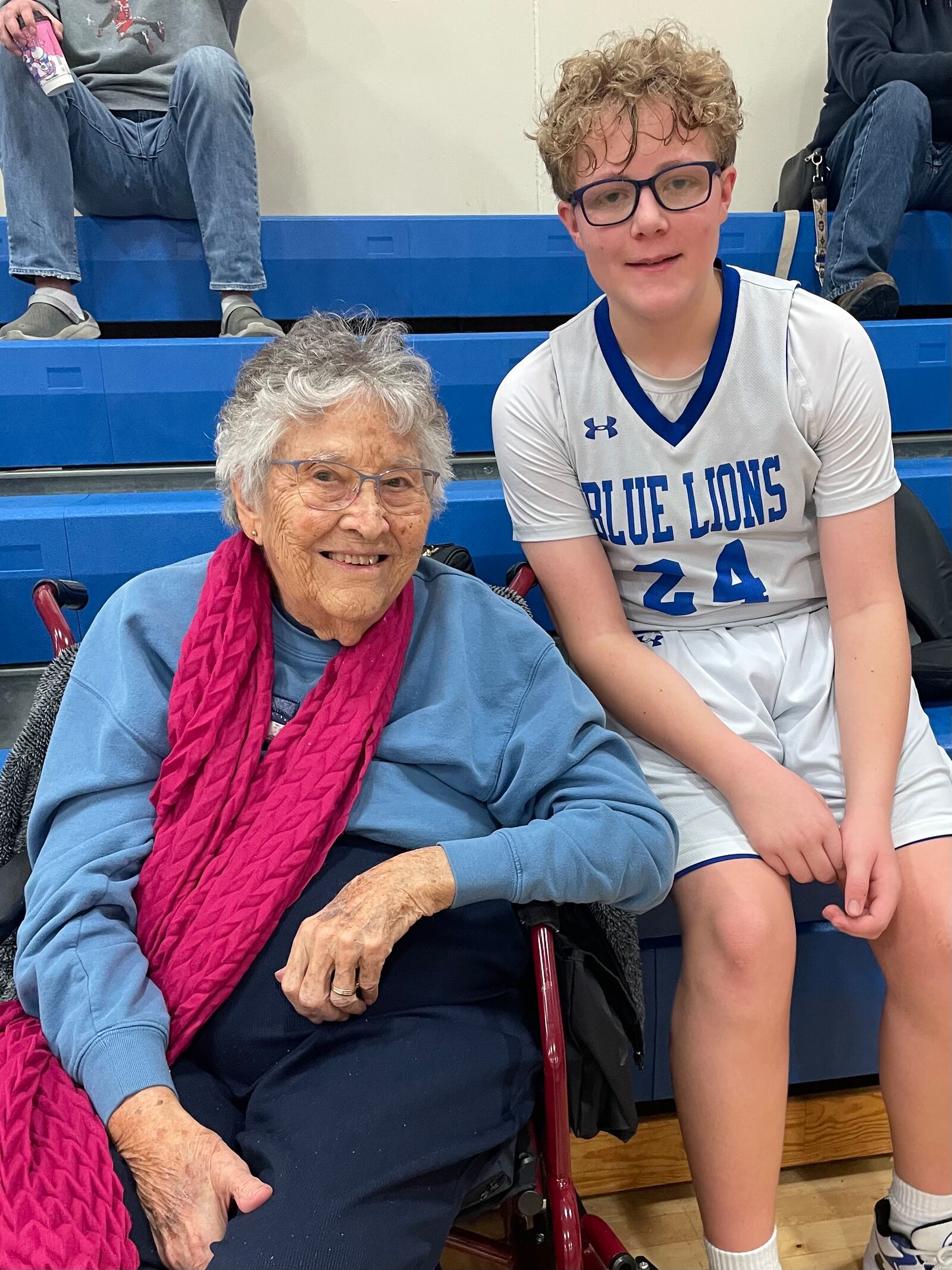 Iola Creamer at a recent Saturday morning game with her great grandson, Luke Matson, who plays basketball for his Washington Courthouse seventh grade team. CONTRIBUTED