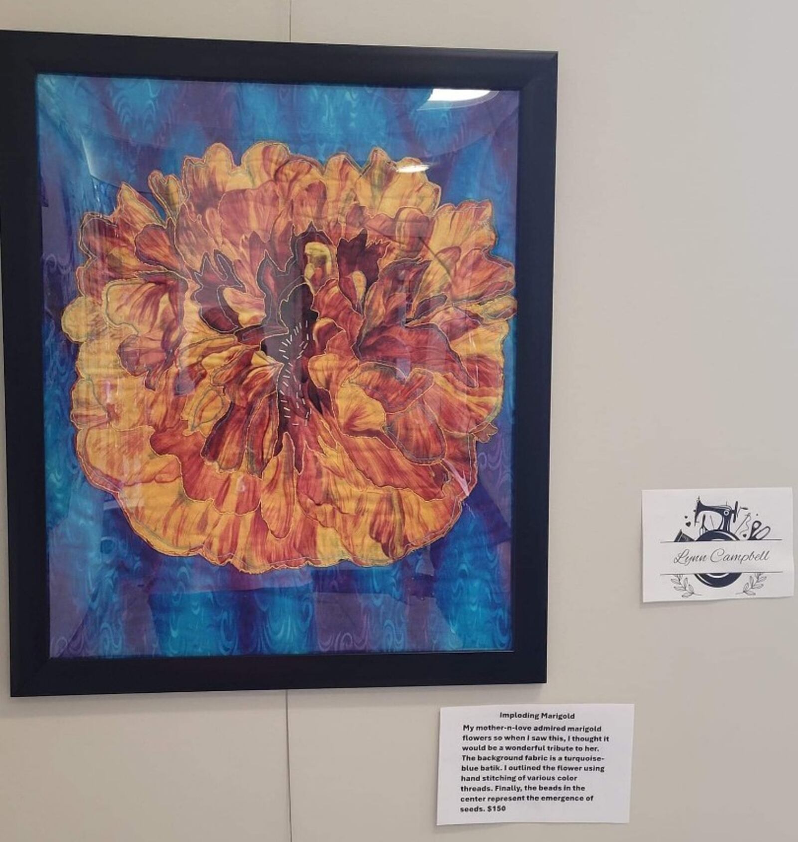 Novices can learn to create quilted works of art as well as blankets, says Lynn Campbell, who showed this work at a Springboro exhibition. CONTRIBUTED