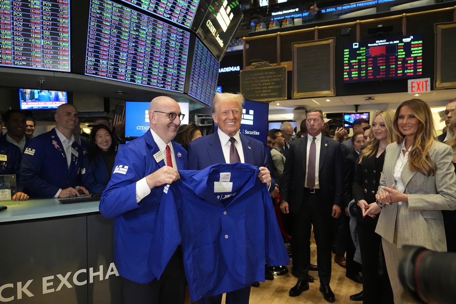 President-elect Donald Trump walks the floor of the New York Stock Exchange, Thursday, Dec. 12, 2024, in New York. (AP Photo/Alex Brandon)