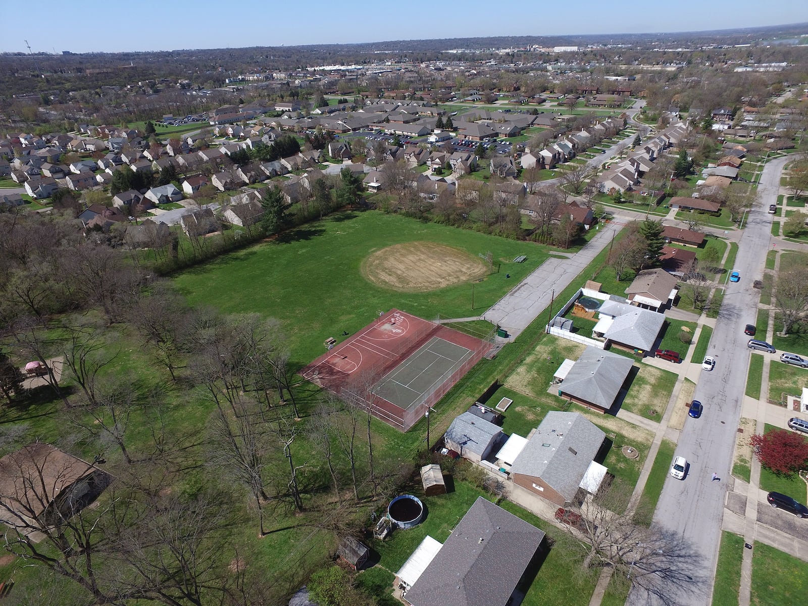 This aerial view of Layer Park in Miami Twp. was taken northeast of the park. U.S. EPA officials today are set to start bringing earth-moving equipment to remove thousands of tons of lead-contaminated soil at the park.STAFF PHOTO