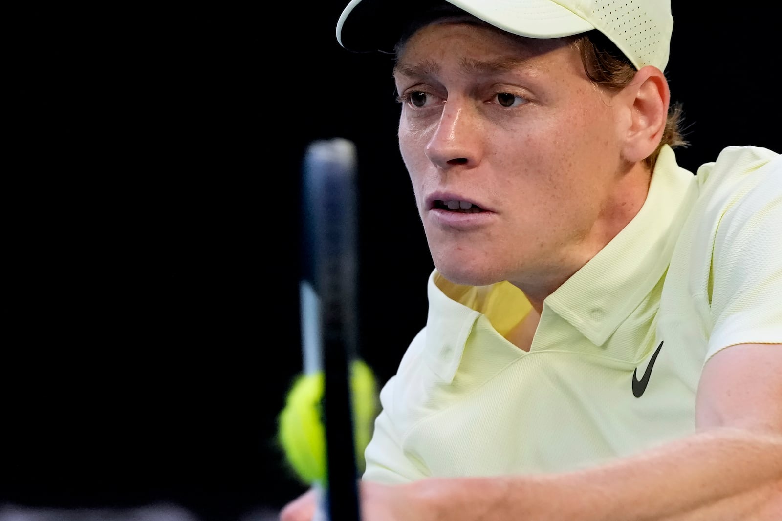 FILE -Jannik Sinner of Italy plays a backhand return to Alexander Zverev of Germany during the men's singles final at the Australian Open tennis championship in Melbourne, Australia, Jan. 26, 2025. (AP Photo/Asanka Brendon Ratnayake, File)