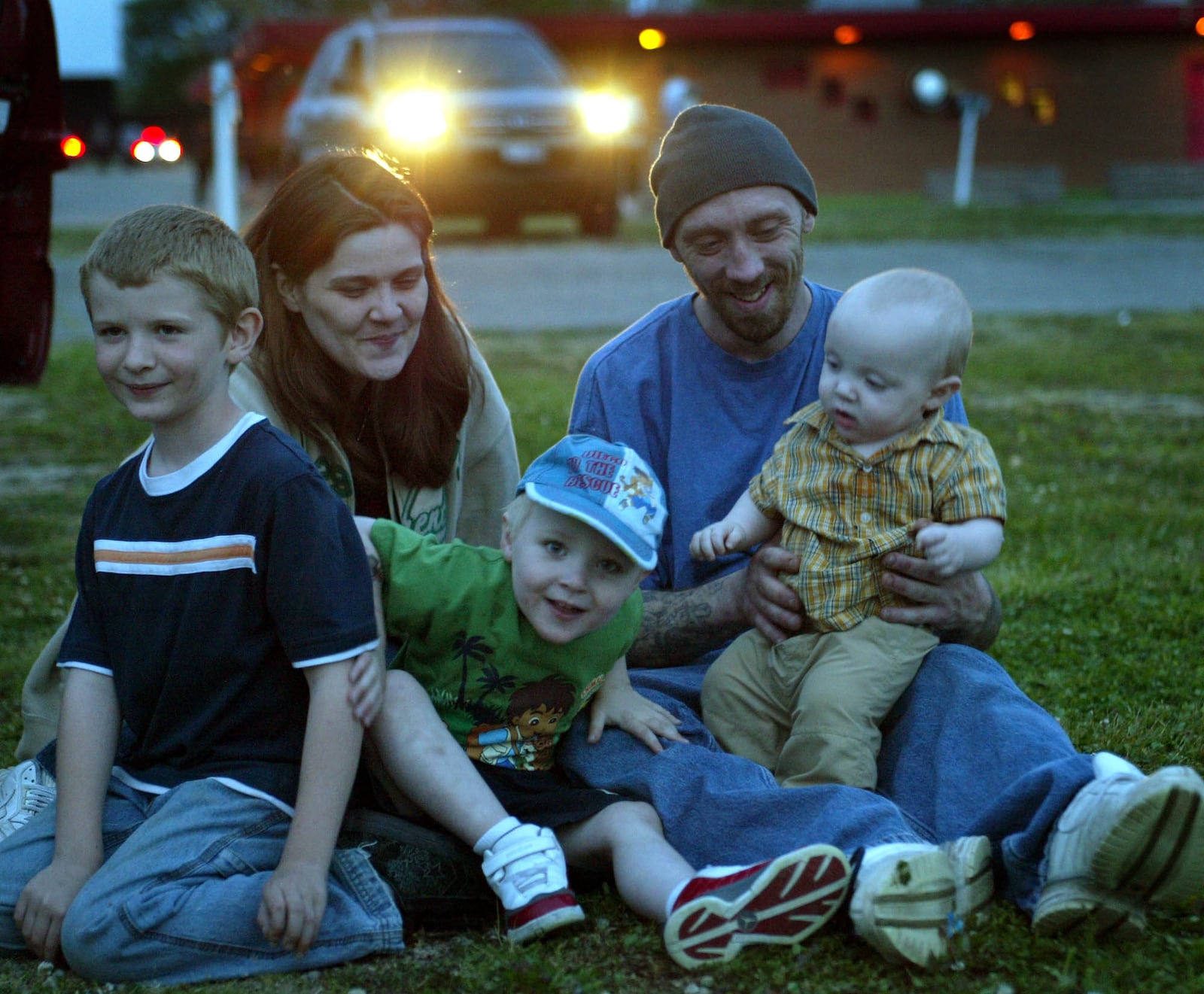 Archived photo: The Taylor family has some fun before the start of the movie at the Dixie Drive In Theater on Thursday, May 29, 2008.  On the left is Robin Taylor and her husband, William. In the front are their kids from left, C.J., 8, Tommy Joe, 3 and 11 month old Robby Joe. Special to the Dayton Daily News by Skip Peterson