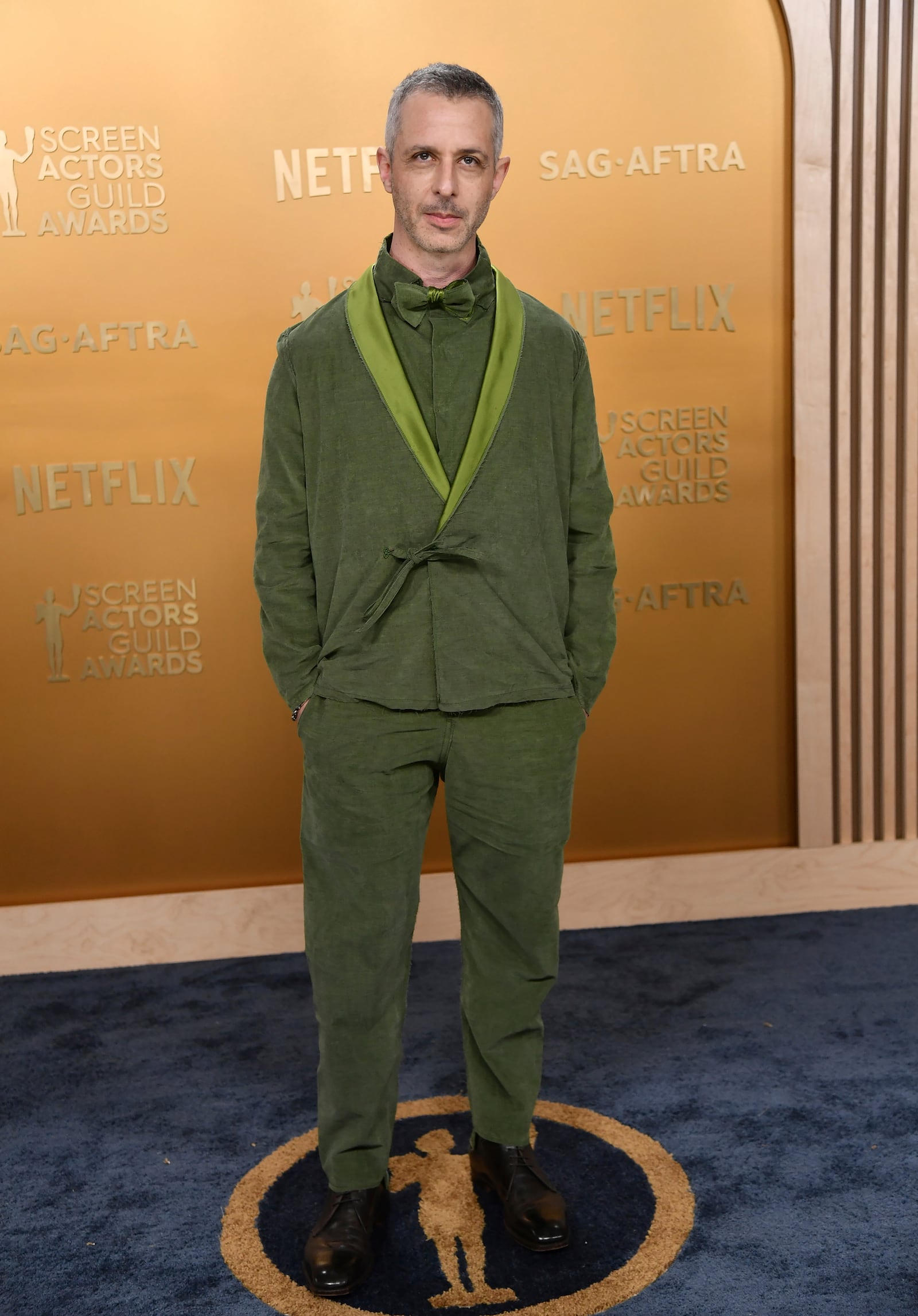 Jeremy Strong arrives at the 31st annual Screen Actors Guild Awards on Sunday, Feb. 23, 2025, at the Shrine Auditorium in Los Angeles. (Photo by Richard Shotwell/Invision/AP)