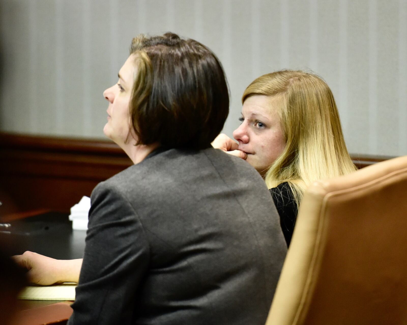 Lindsay Partin reacts after being convicted of murder of 3-year-old Hannah Wesche on Friday night, April 12, 2019. NICK GRAHAM / STAFF