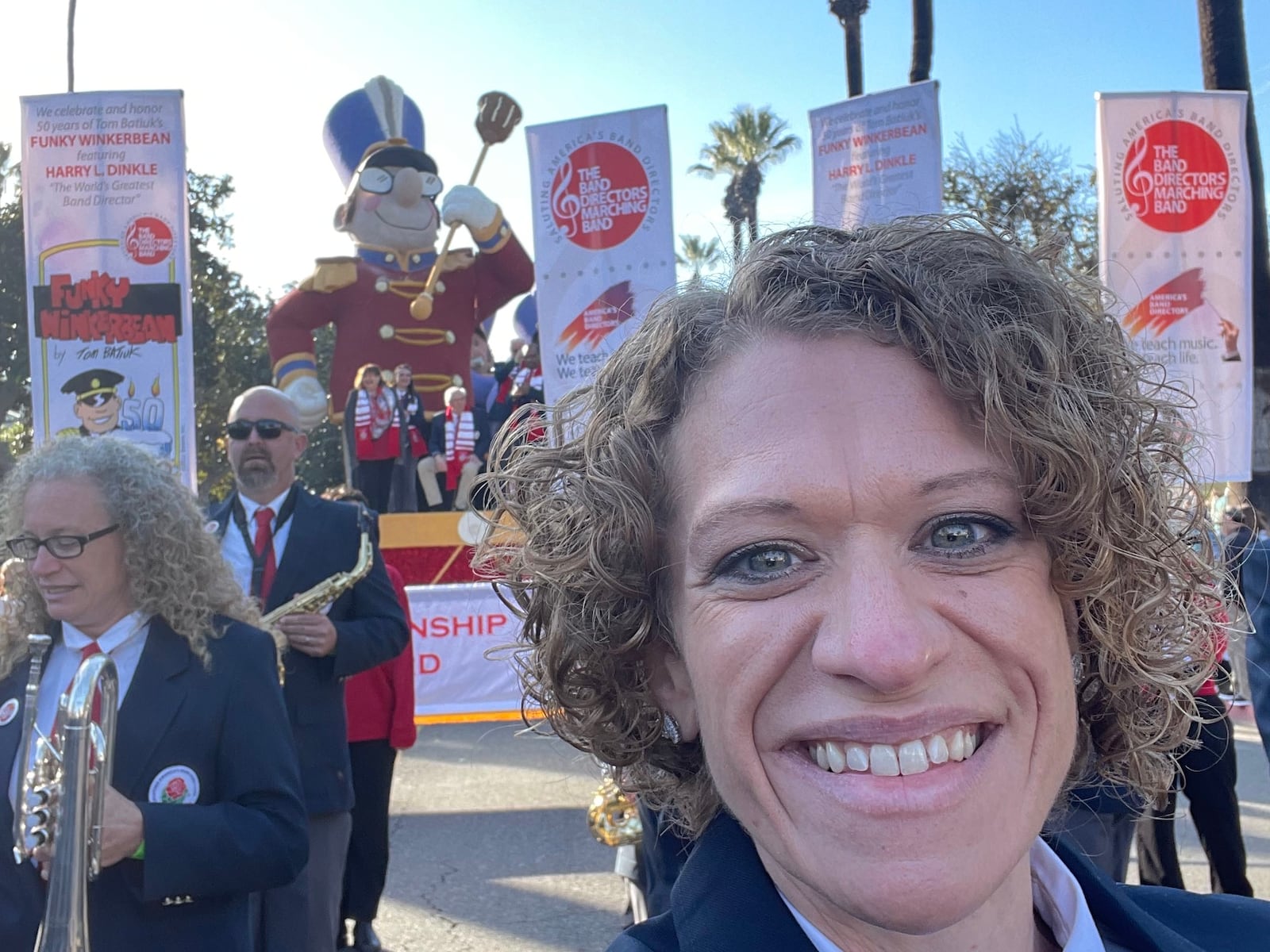 Beavercreek assistant band director Heather Marsh-Myers at the Rose Parade in 2022. Courtesy of Heather Marsh-Myers