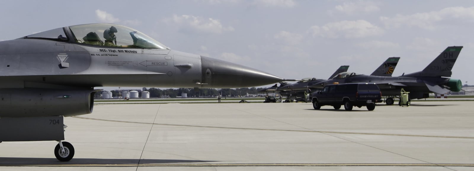 Ohio Air National Guard F-16s were scheduled to fly night training exercises Wednesday, Dec. 13, 2017, according to a unit spokesman. Here, a jet prepares for takeoff while on temporary duty at Wright-Patterson Air Force Base in 2013. CHRIS STEWART/STAFF FILE PHOTO