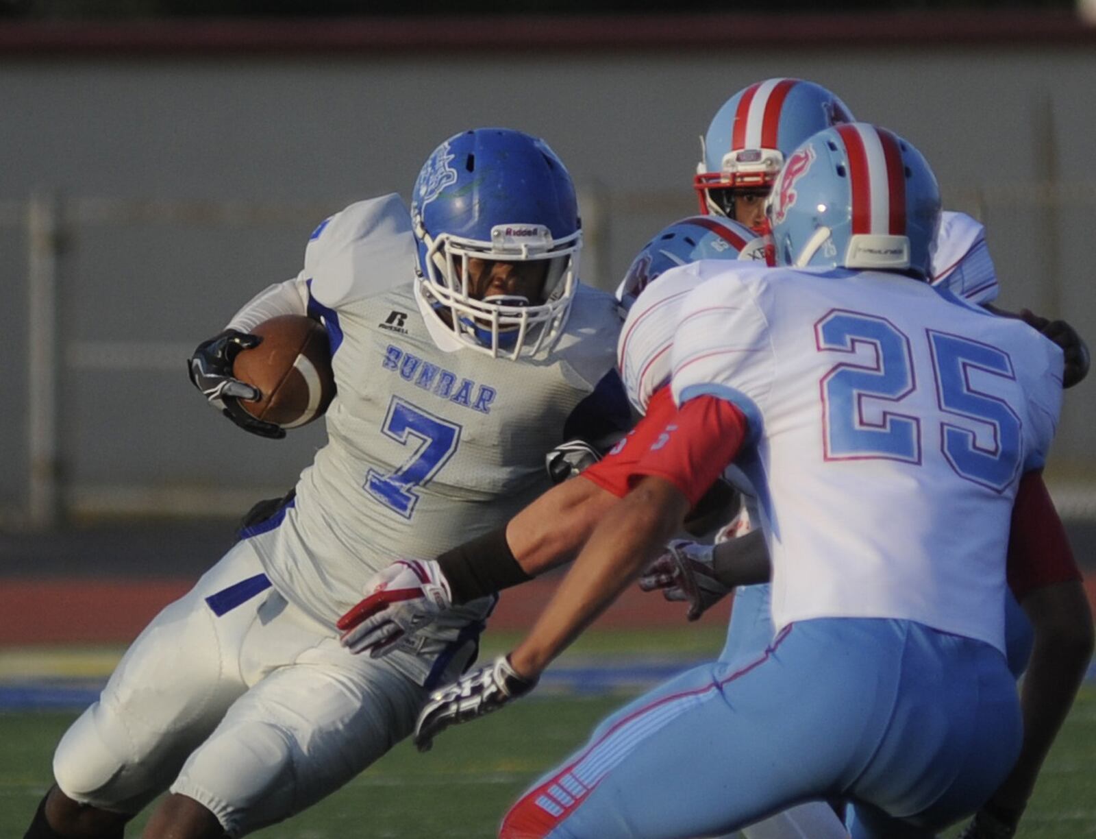 Dunbar RB Tavion Thomas. Belmont defeated Dunbar 42-0 in a season-opening high school football game at Welcome Stadium in Dayton on Thursday, Aug. 24, 2017. MARC PENDLETON / STAFF