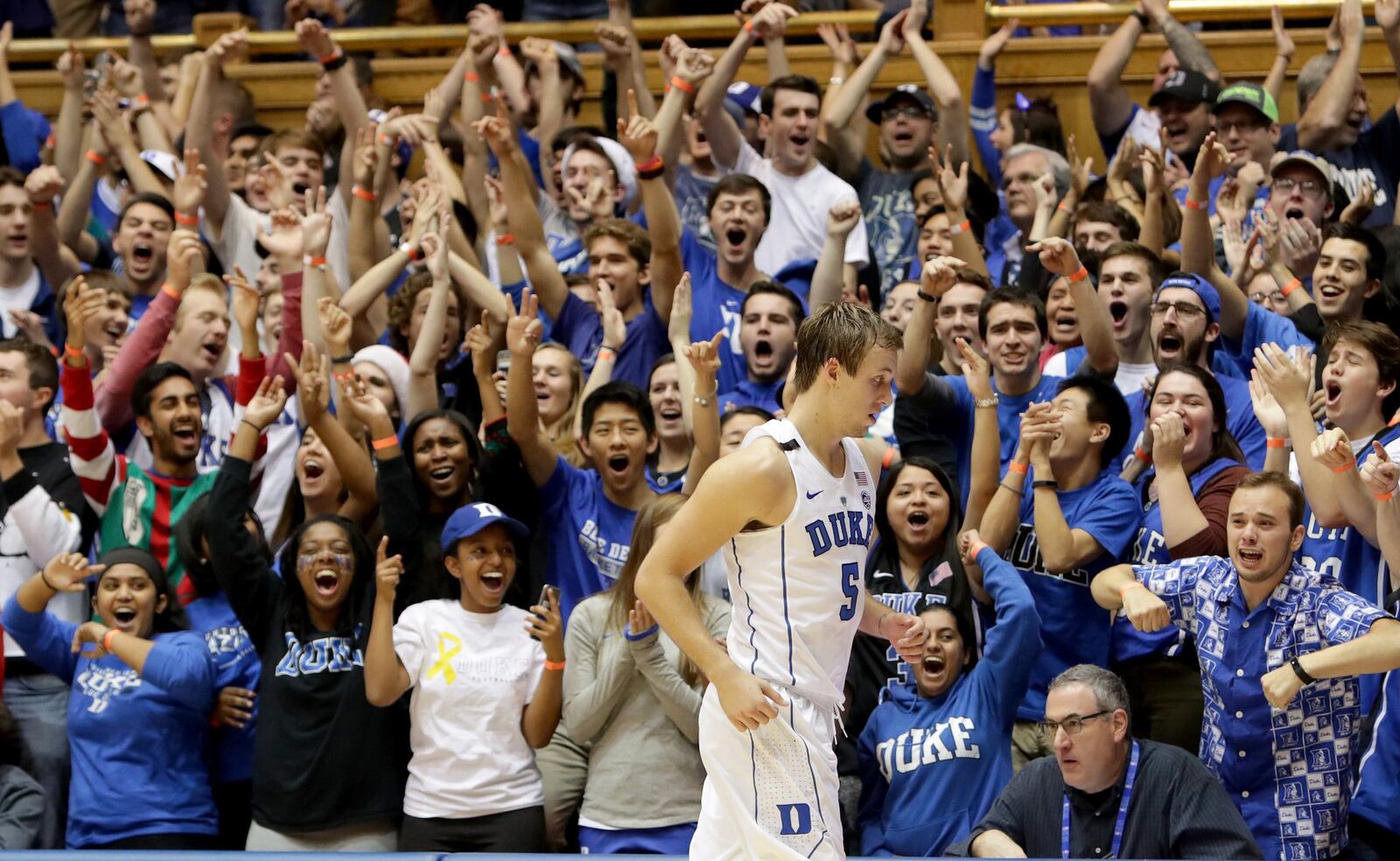 Luke Kennard runs off the court after making a basket for Duke during a Dec. 3 game against Maine at Cameron Indoor Stadium in Durham, N.C. STREETER LECKA/GETTY IMAGES