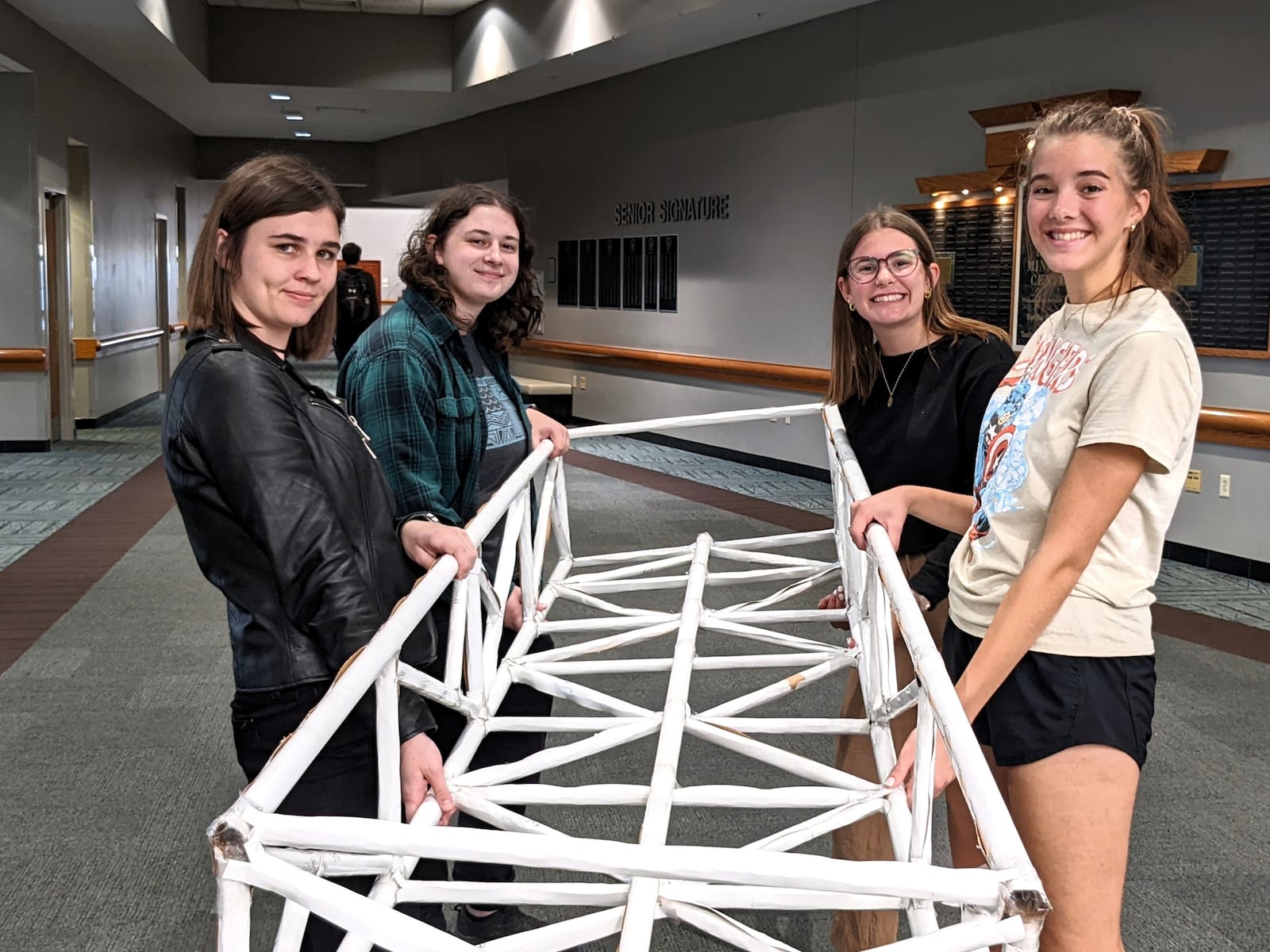 Grace Maxwell, left, with her friends at the Cedarville University School of Engineering. CONTRIBUTED