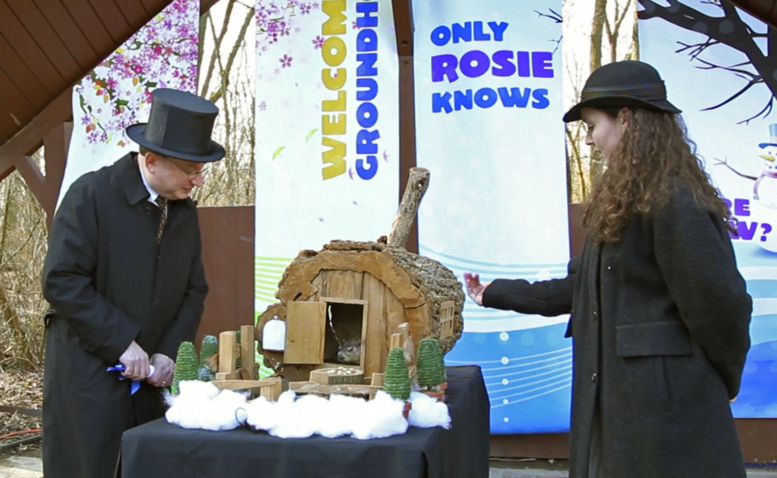 Rosie the groundhog, the Boonshoft Museum of Discovery’s official weather predictor, gets ready to make a weather prediction in 2012. CONTRIBUTED