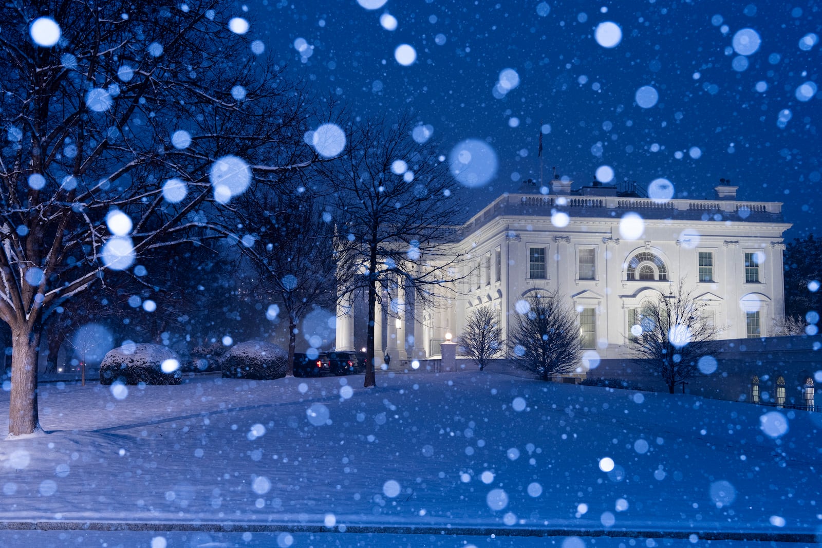 The White House is seen as the snow falls, Tuesday, Feb. 11, 2025, in Washington. (Photo/Alex Brandon)