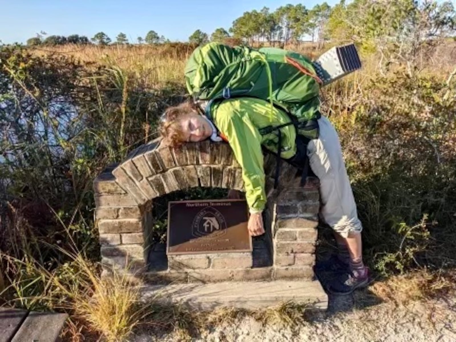 Karen Power, 67, recently completed a section hike of the 1,100-mile Florida Trail at Fort Pickens on the Gulf Islands National Seashore - Contributed