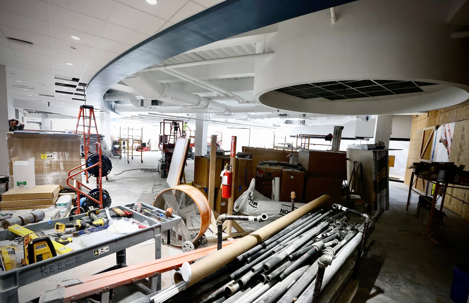 Construction is ongoing at what will be the children's circulation desk at the Xenia Community Library. August 20, 2024. MARSHALL GORBY/STAFF