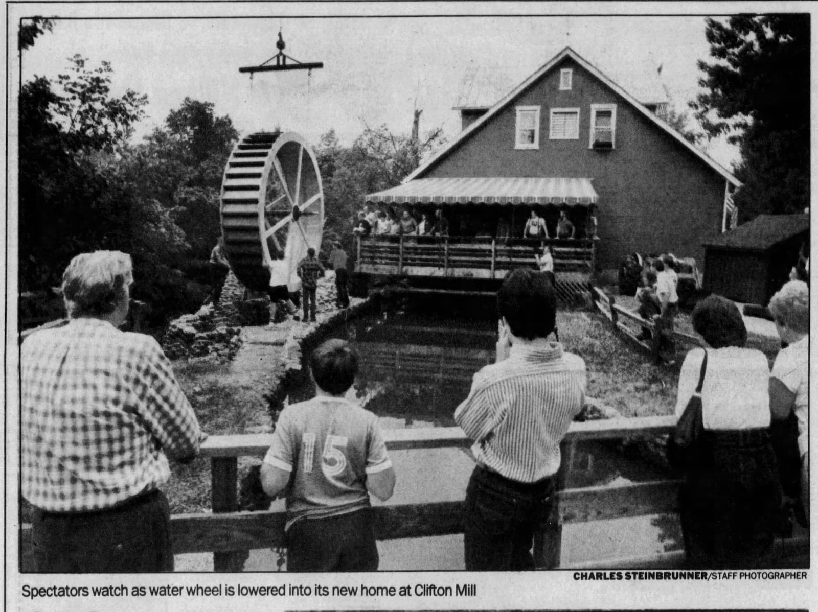 Clifton Mill water wheel installation, 1988. DAYTON DAILY NEWS ARCHIVES