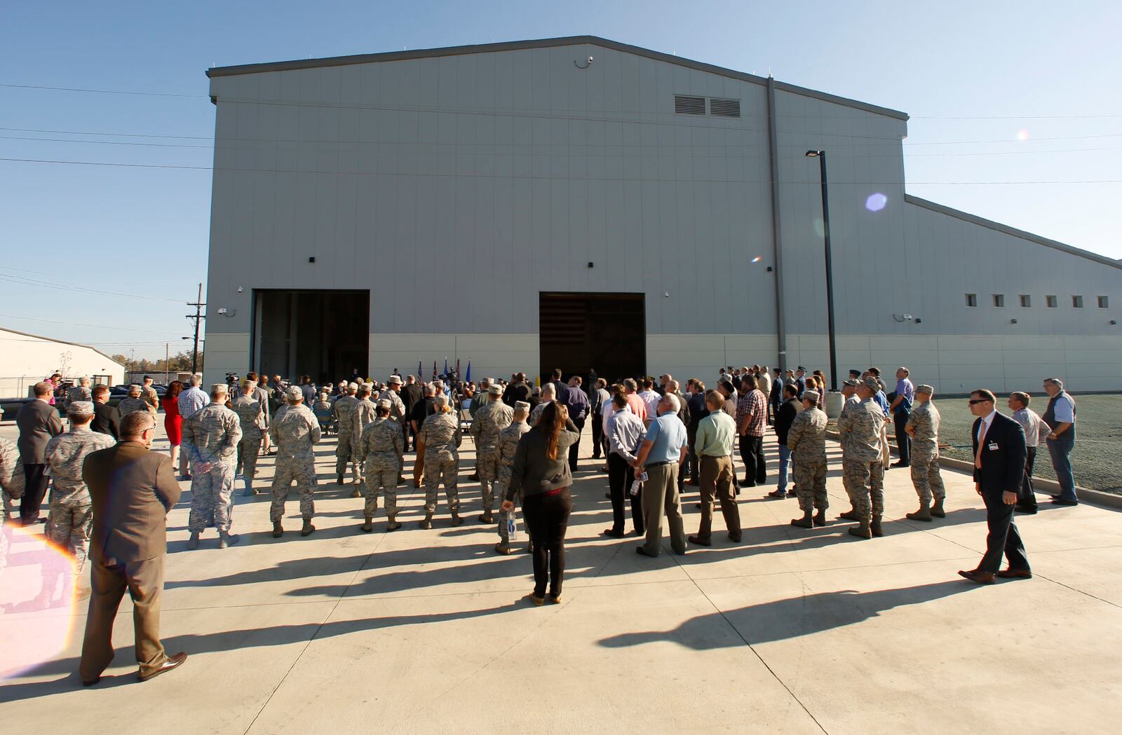 The National Air and Space Intelligence Center held a ribbon cutting ceremony for the new Haynes Hall facility on Wright-Patterson Air Force Base.  The $29.5 million, 58,000 square-foot facility resembles a large airplane hangar and will be used for foreign materiel exploitation according to NASIC Commander, Col. Sean P. Larkin.   TY GREENLEES / STAFF