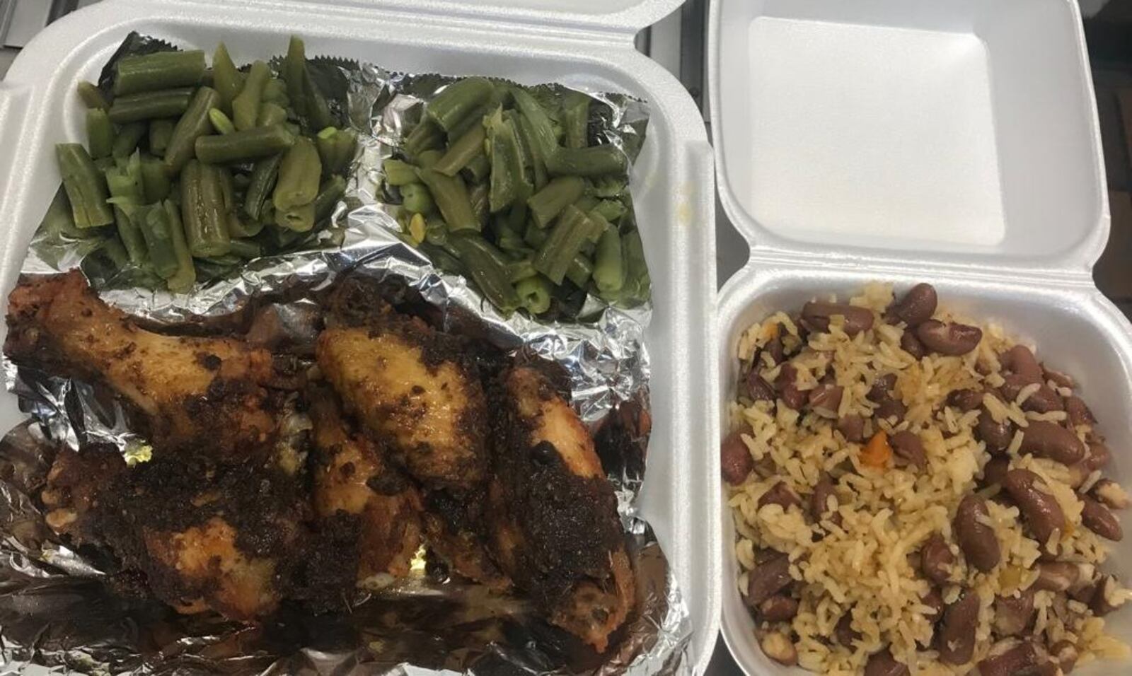 Theresa Barnes  and her family opened Eden Spice in early Jan. 2019. Jerk chicken anbd beans and rice is pictured.