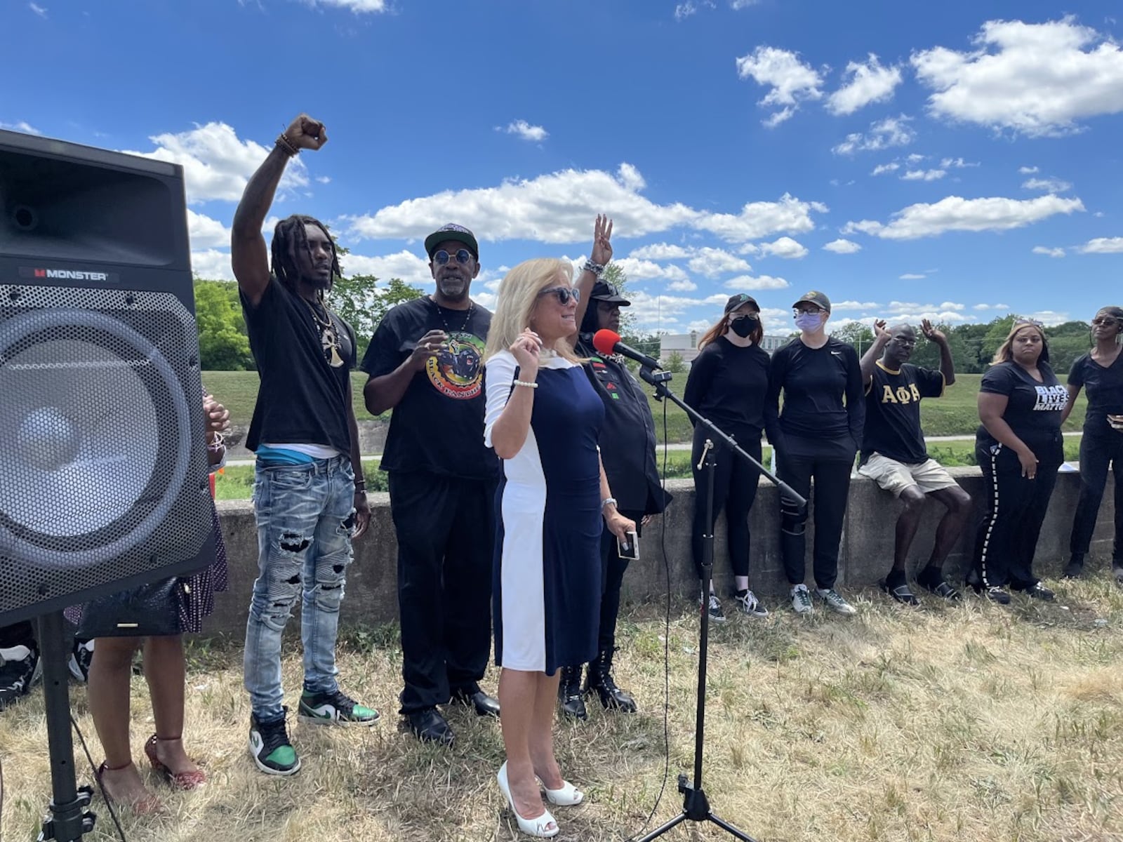 Montgomery County Commissioner DeborahLieberman spoke Sunday at a rally mourning the loss of a youth shot by Dayton police Saturday. THOMAS GNAU/STAFF