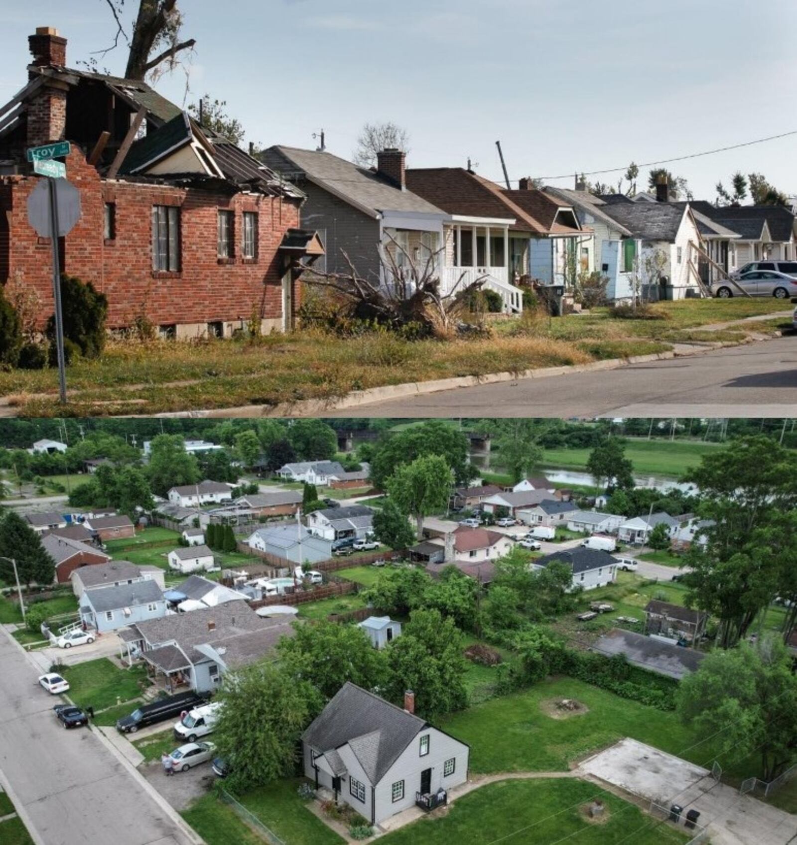 TOP: The Northridge neighborhood in north Dayton was hit hard by the tornadoes. FILE
BOTTOM: Since then, Northridge residents, with help from the community, have rebuilt. JIM NOELKER/STAFF