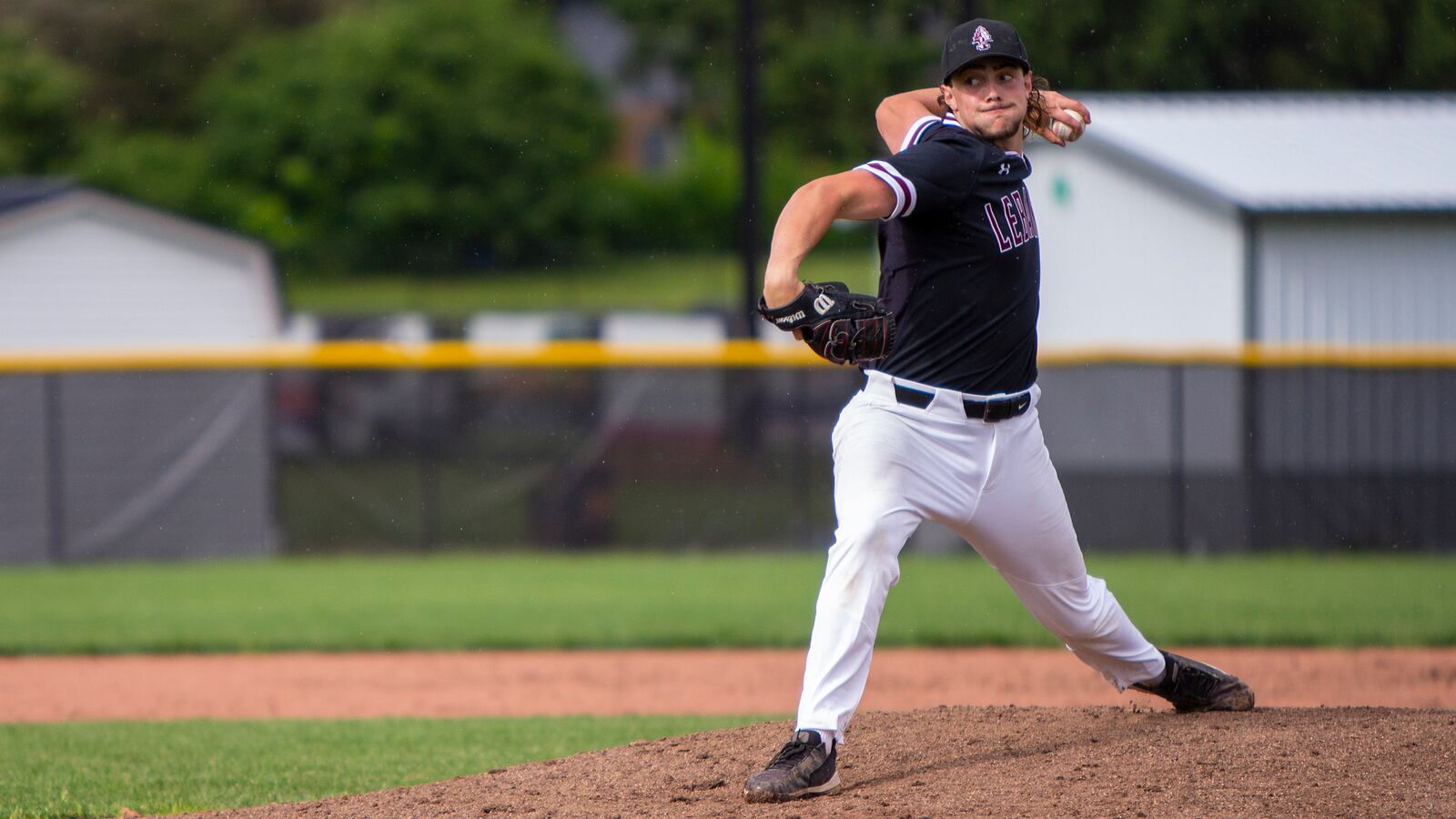 Lebanon's Parker Dillhoff pitches against Vandalia Butler in a Division I district final on Friday, May 28, 2022, in Beavercreek, Photo by Jeff Gilbert