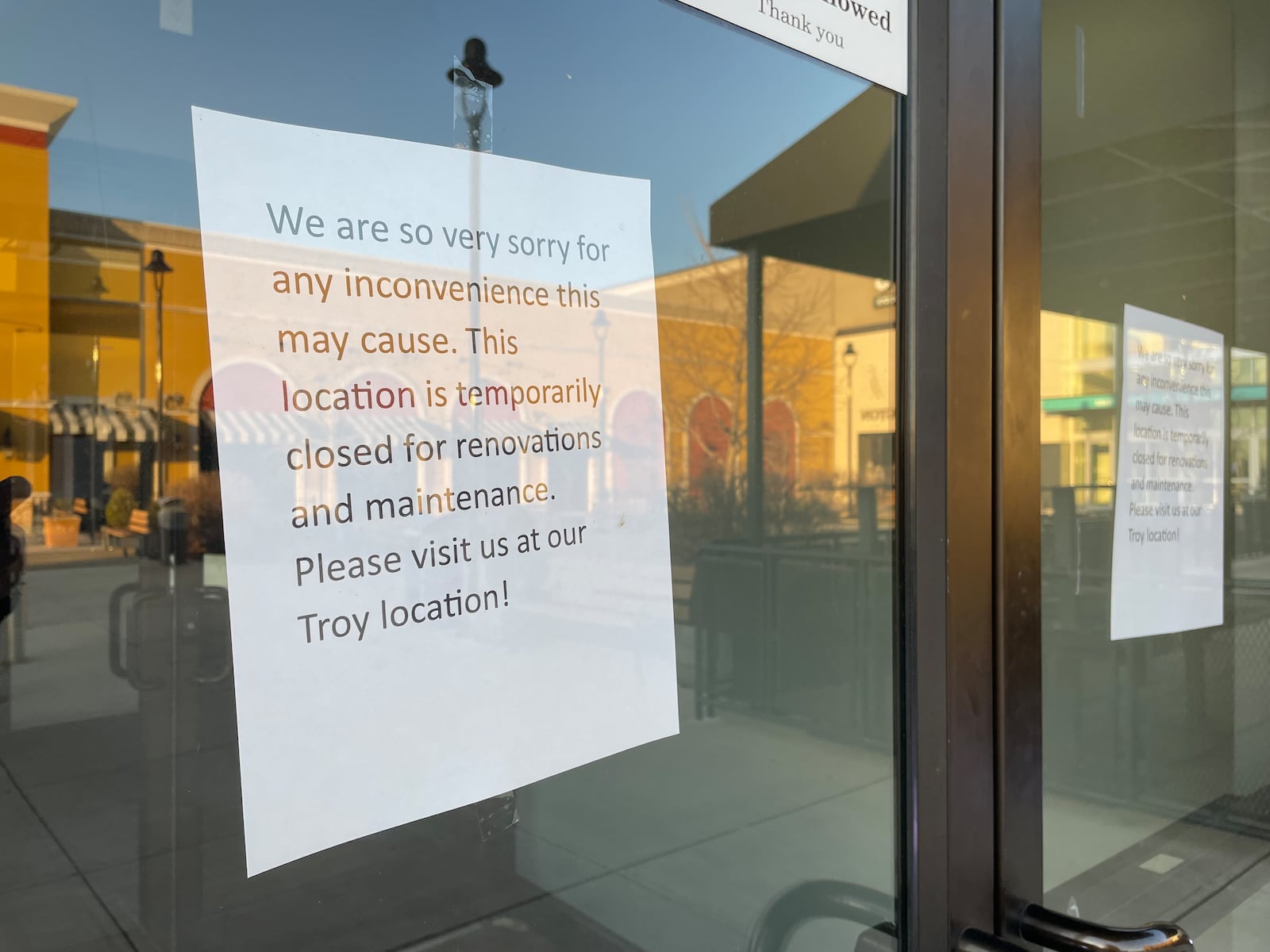 Basil’s On Market, located outside the main entrance of the Mall at Fairfield Commons in Beavercreek, is “ temporarily closed” for renovations and maintenance, according to a sign posted at the restaurant. NATALIE JONES/STAFF