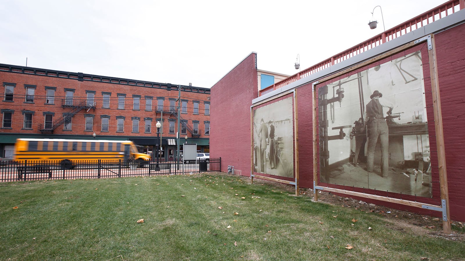 1127 West Third Street in Dayton was the location of the Wright Cycle Company at the turn of the century.  Photographer, author and aviation historian Dan Patterson has installed large art photo prints of the Wright Brothers working in the shop on the site.  Henry Ford moved the Wright's bicycle shop and the family home to Michigan in the 1930s.  TY GREENLEES / STAFF