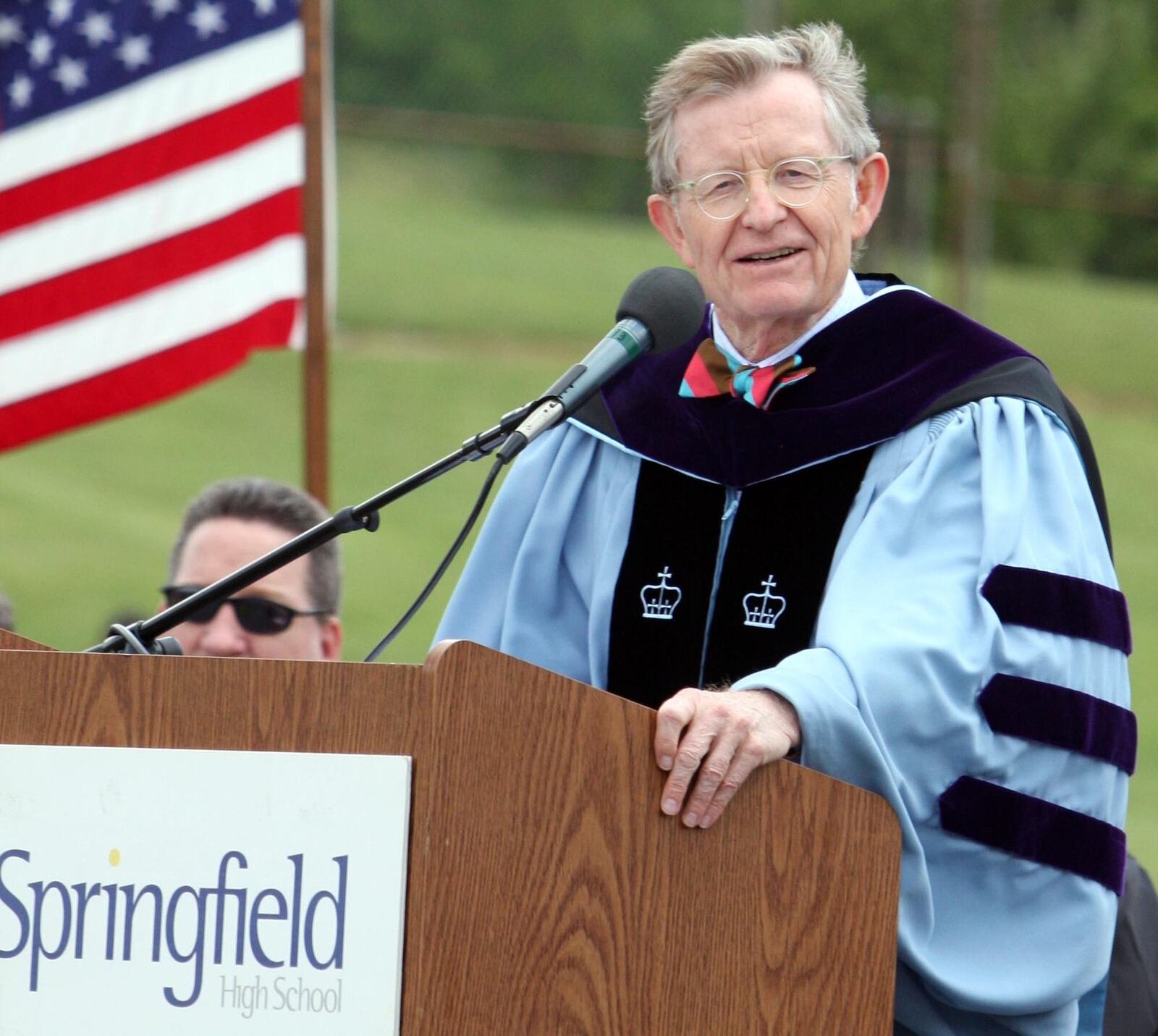 Dr. E. Gordon Gee, Ohio State University president, gives the keynote speech at the Springfield High School Commencement Ceremony on Saturday. CONTRIBUTED PHOTO BY RANDY HILT