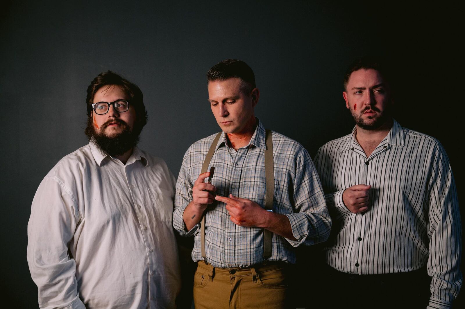 Left to right: Skyler McNeely (Beadle Bamford), Philip Drennen (Sweeney Todd) and Justin King (Judge Turpin) in TheatreLab Dayton's production of "Sweeney Todd." PHOTO BY KNACK PHOTO