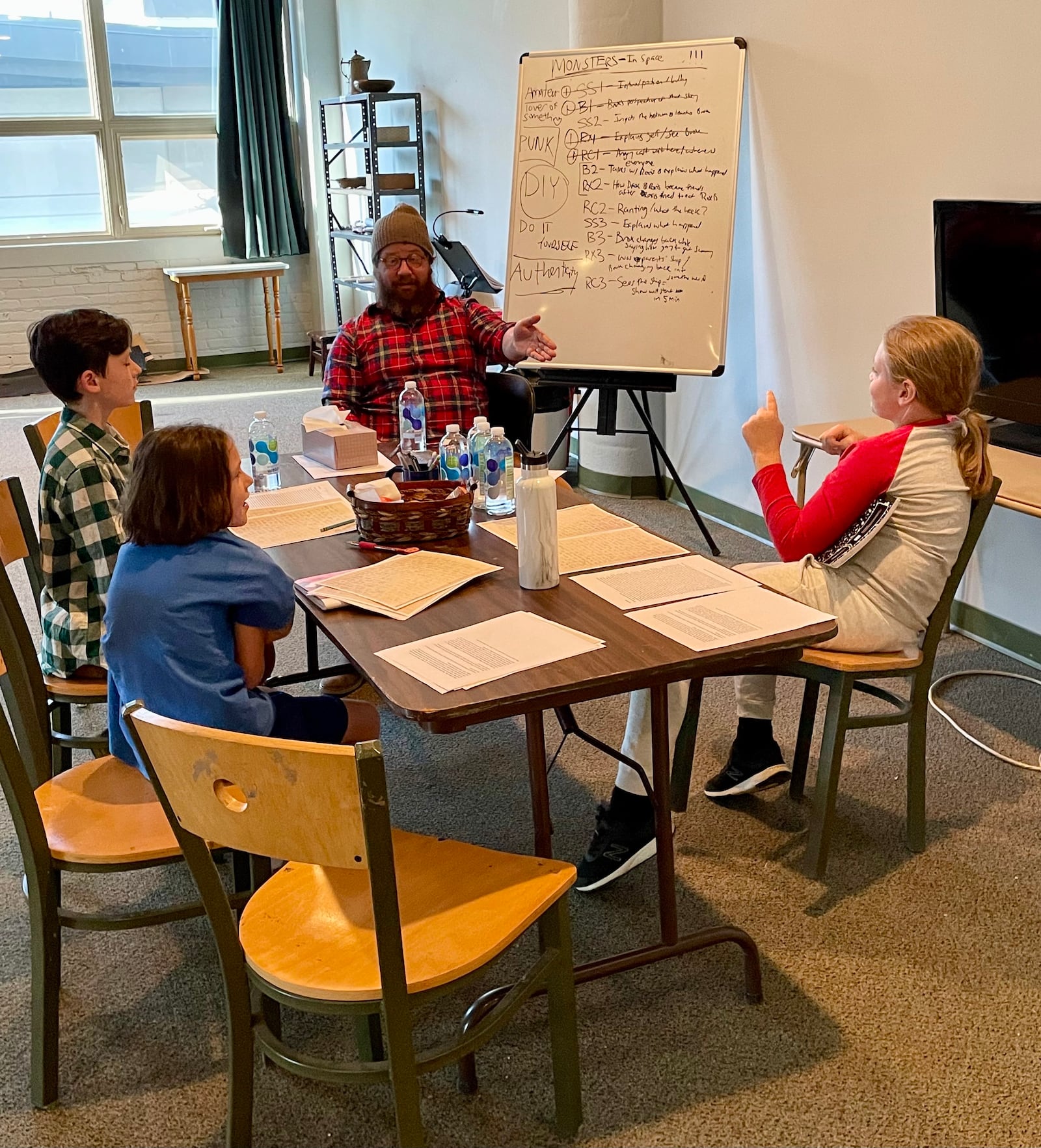 Anemone McKenzie, Adrian McKenzie, Mathew Klickstein and Jaxon Heritage at the writing and performance workshop. DEBBIE JUNIEWICZ/CONTRIBUTOR