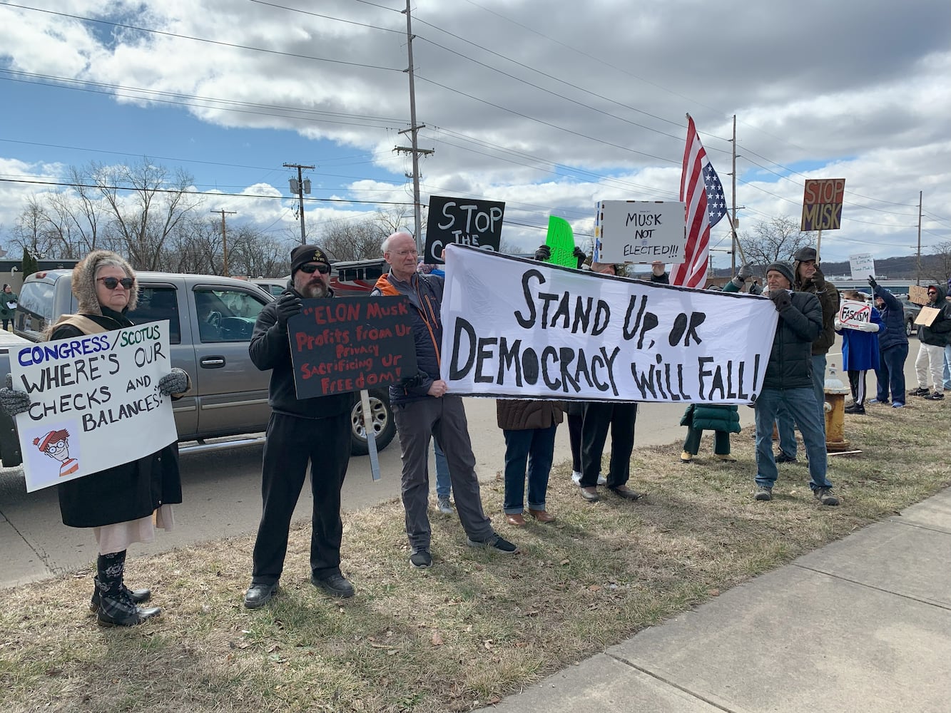 Tesla protest Moraine 2025