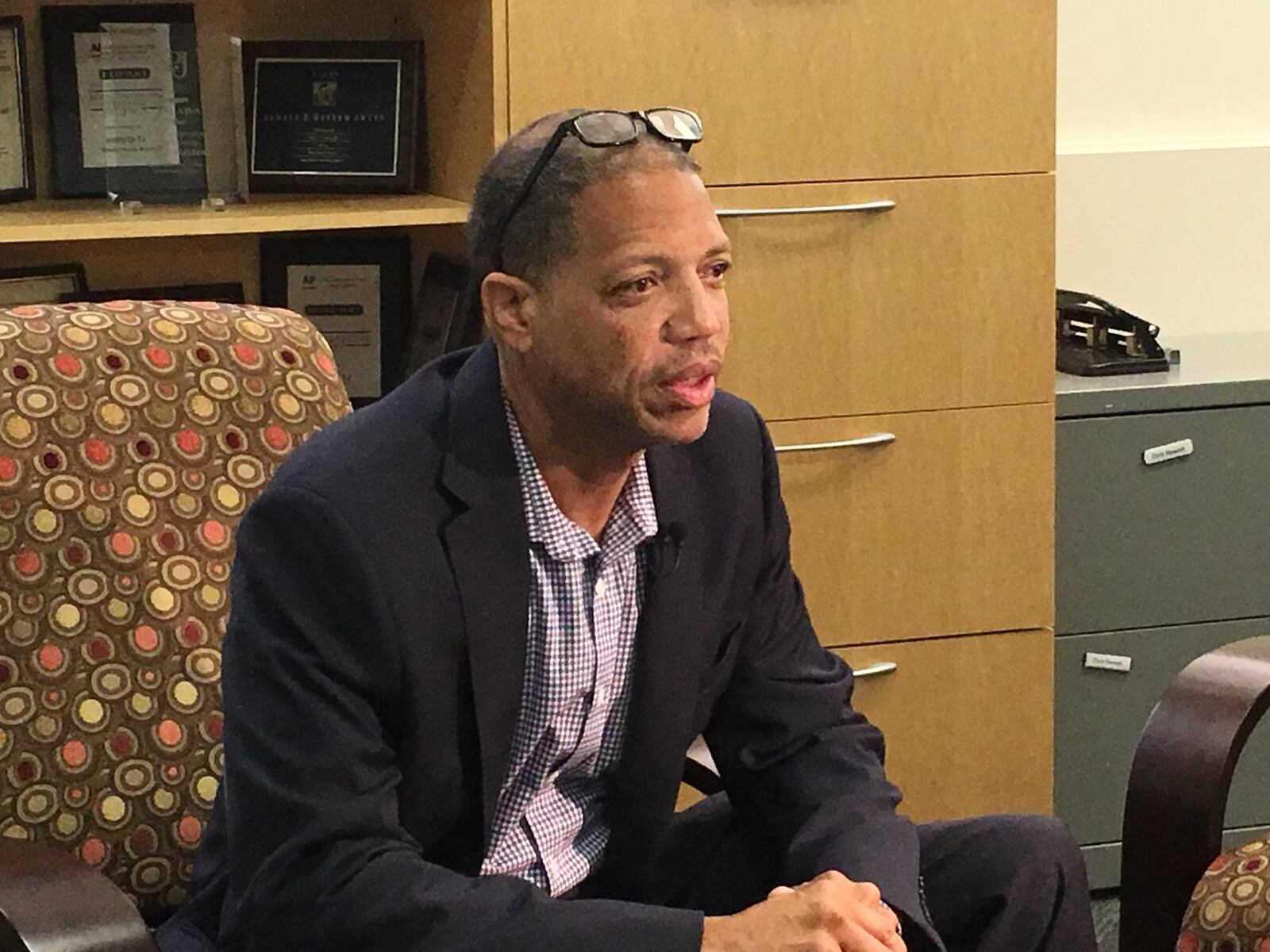 Former state lawmaker Clayton Luckie (right) sits down for an exclusive interview with WHIO anchor Letitia Perry and Dayton Daily News reporter Lynn Hulsey about his guilty plea on a mail fraud charge stemming from a federal public corruption investigation.