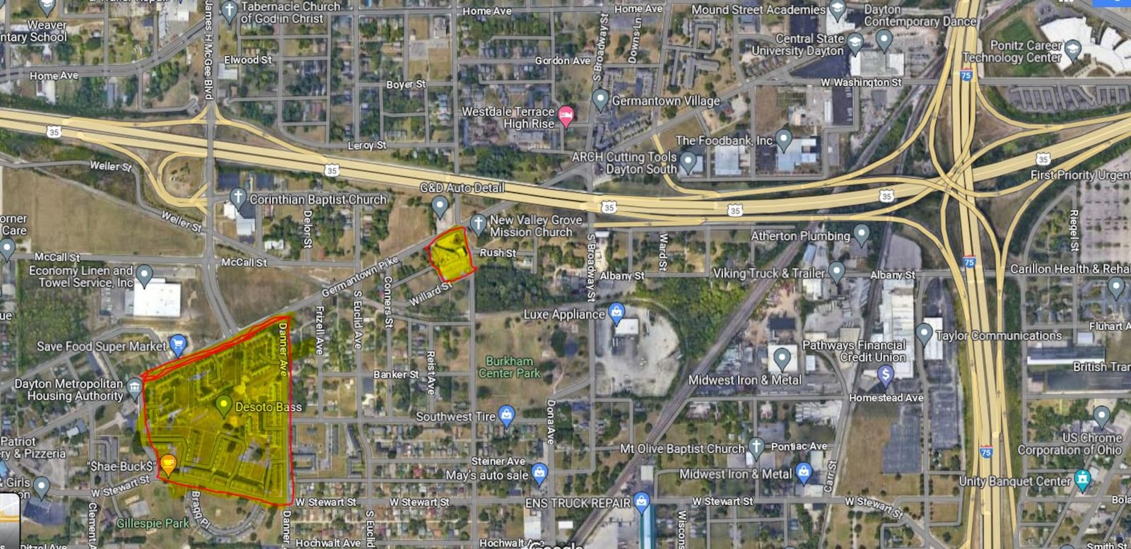 A map showing the DeSoto Bass Court apartments and the former Day-Mont west site in West Dayton. CONTRIBUTED