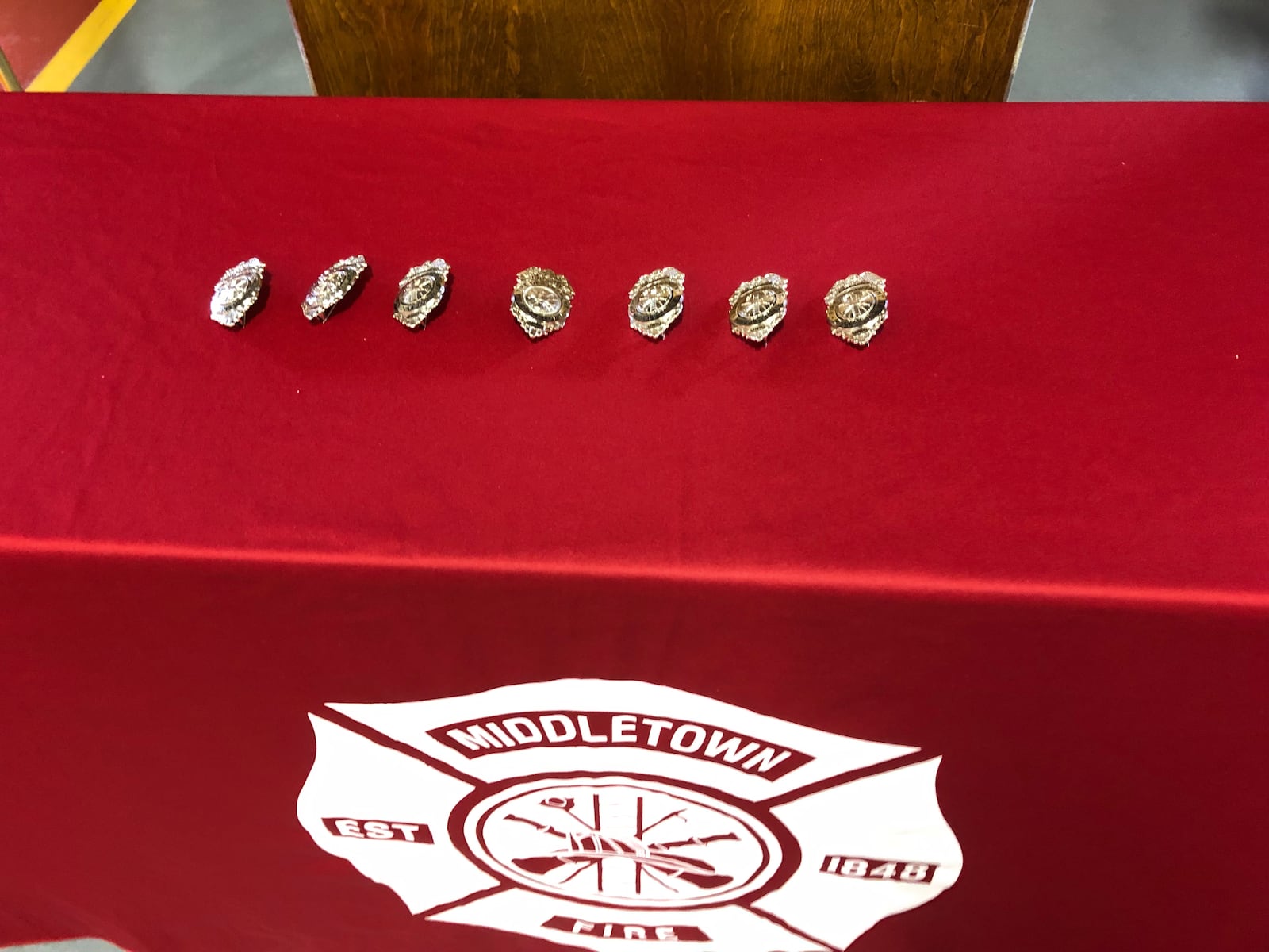 Seven Middletown firefighters received their pins Friday morning at Fire Headquarters. RICK McCRABB/STAFF