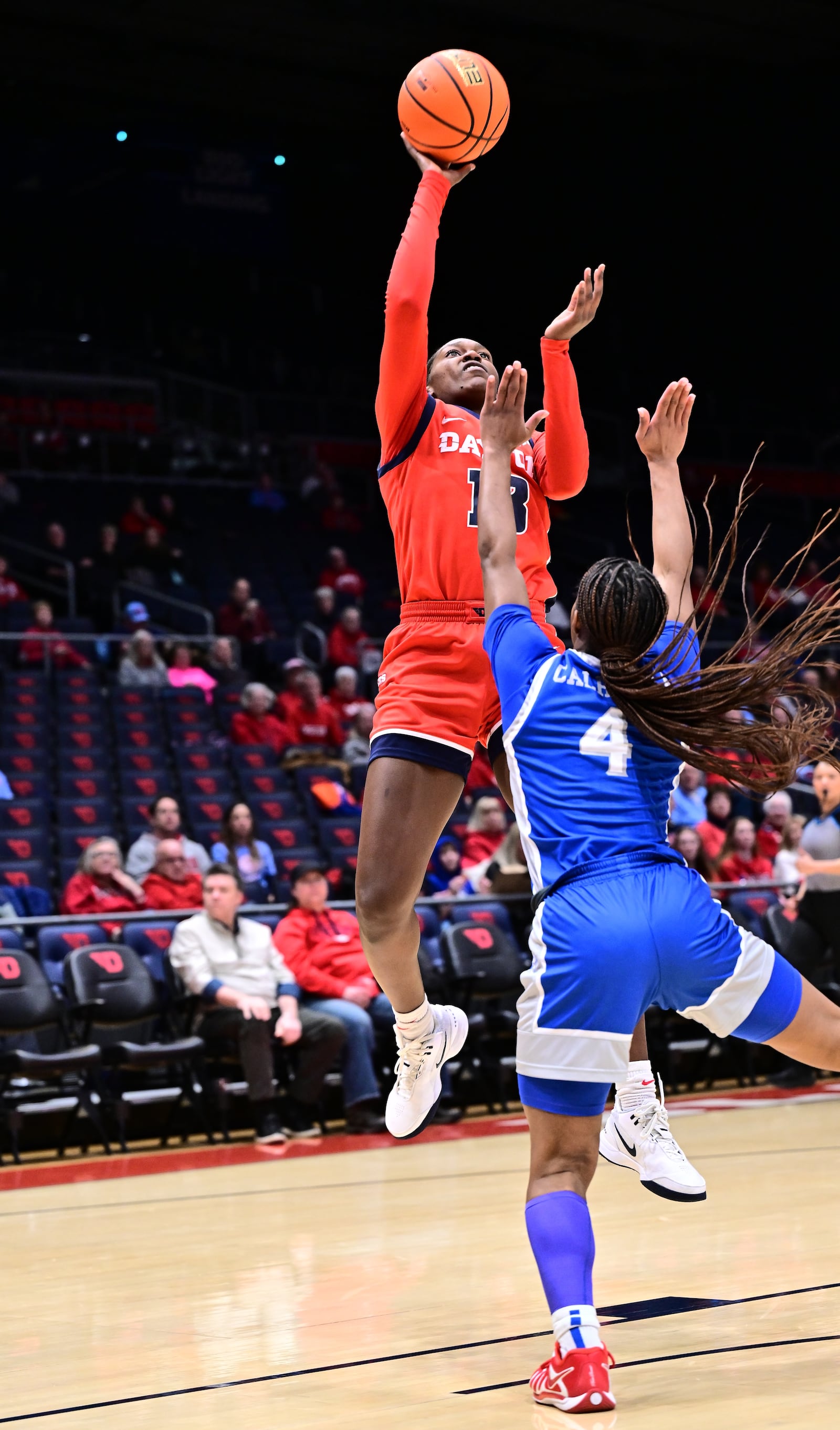 Dayton's Shannon Wheeler takes a shot vs. Saint Louis during Wednesday night's game at UD Arena. Erik Schelkun/UD Athletics photo