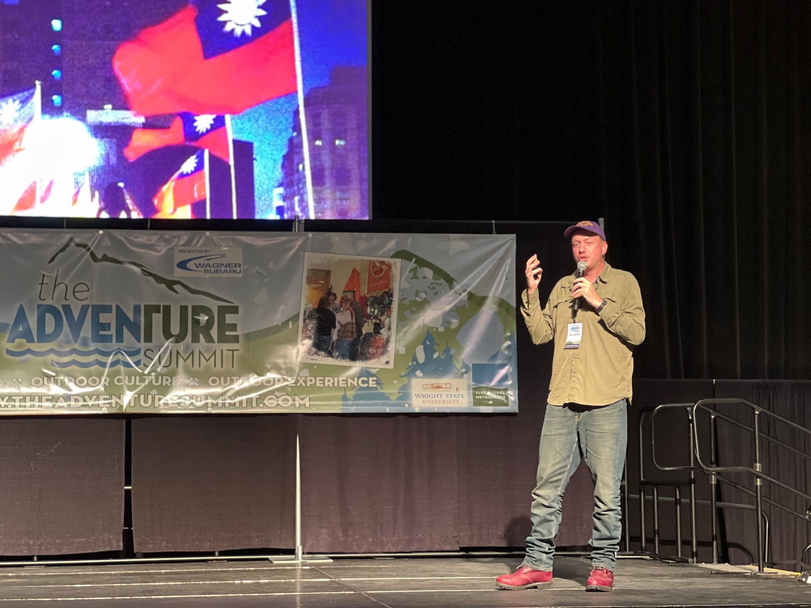 Writer and canoeist Neal Moore spoke during Saturday's event, sharing stories from his many outdoor adventures. AIMEE HANCOCK/STAFF