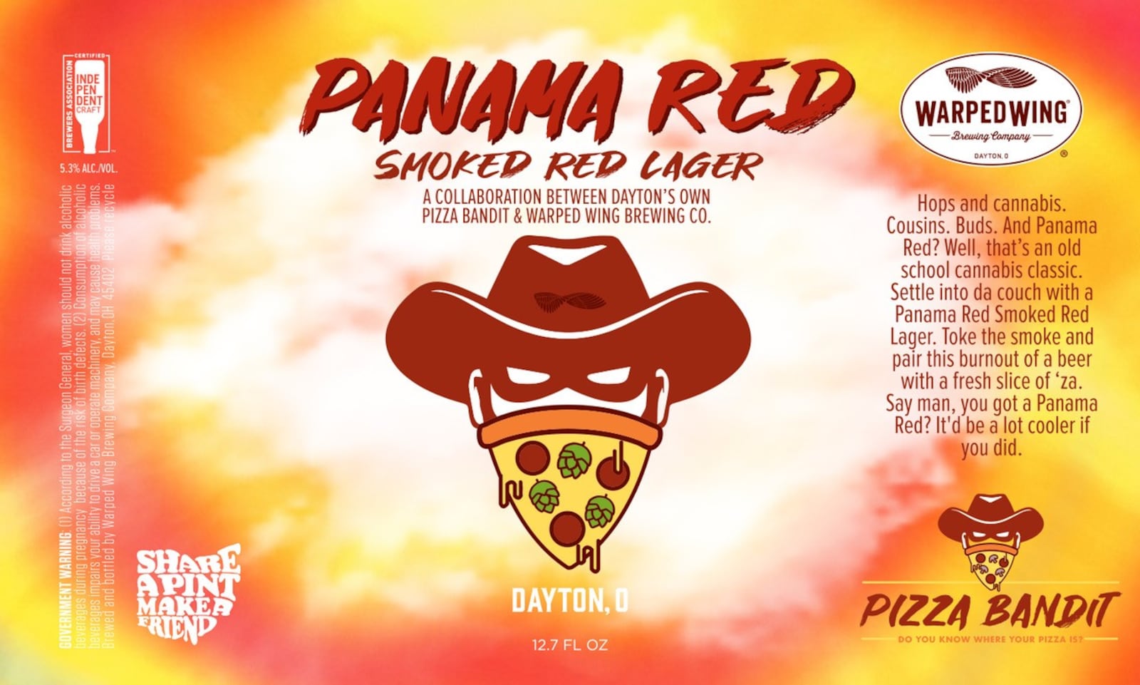 Warped Wing Brewing Company and Pizza Bandit have collaborated to create the Panama Red lager and pizza, which is set to be released on Tuesday, April 20.