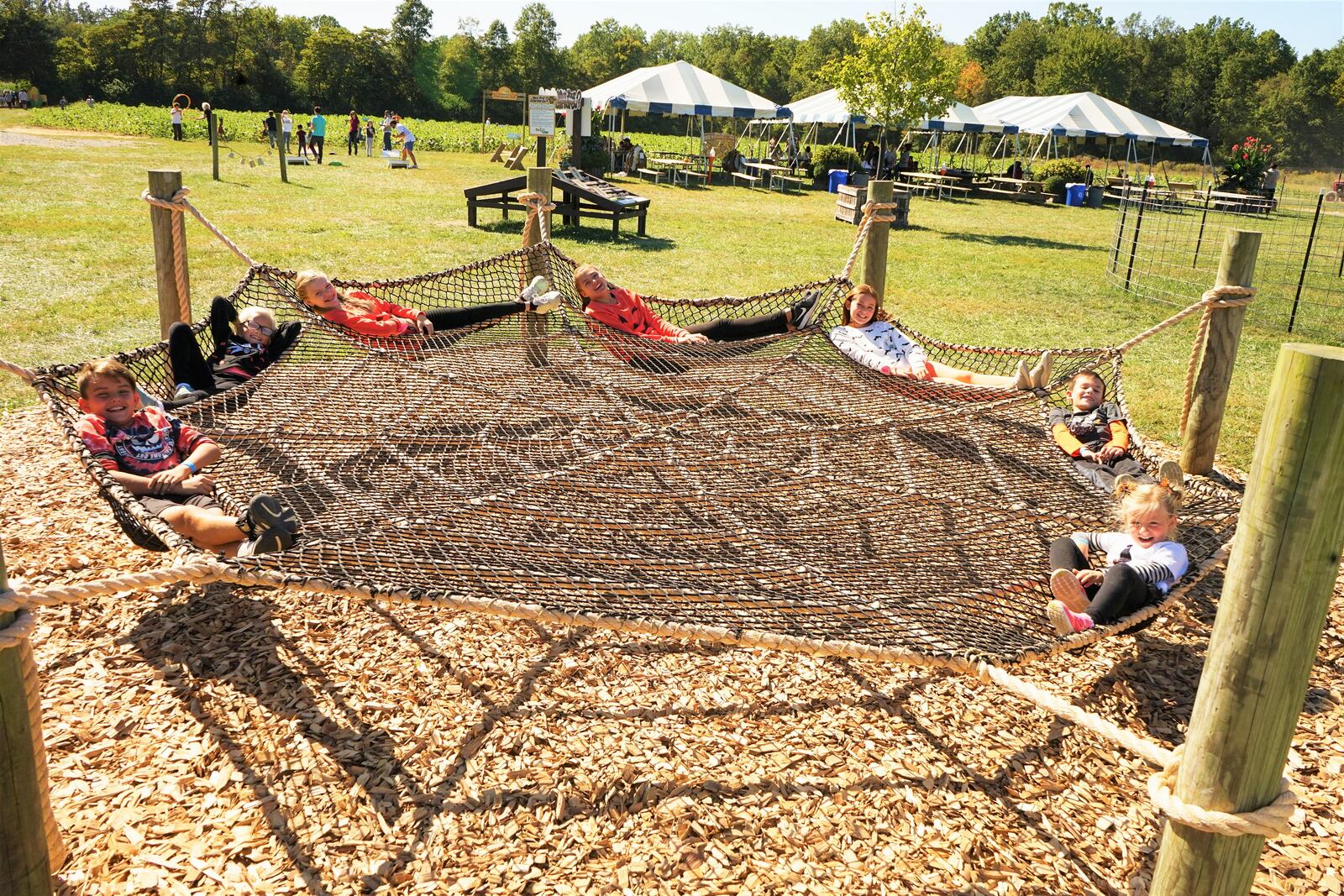 Blooms and Berries kiddie play area includes a giant slide, a giant spiderweb to climb on, a pumpkin bounce pad, and duck races. CONTRIBUTED