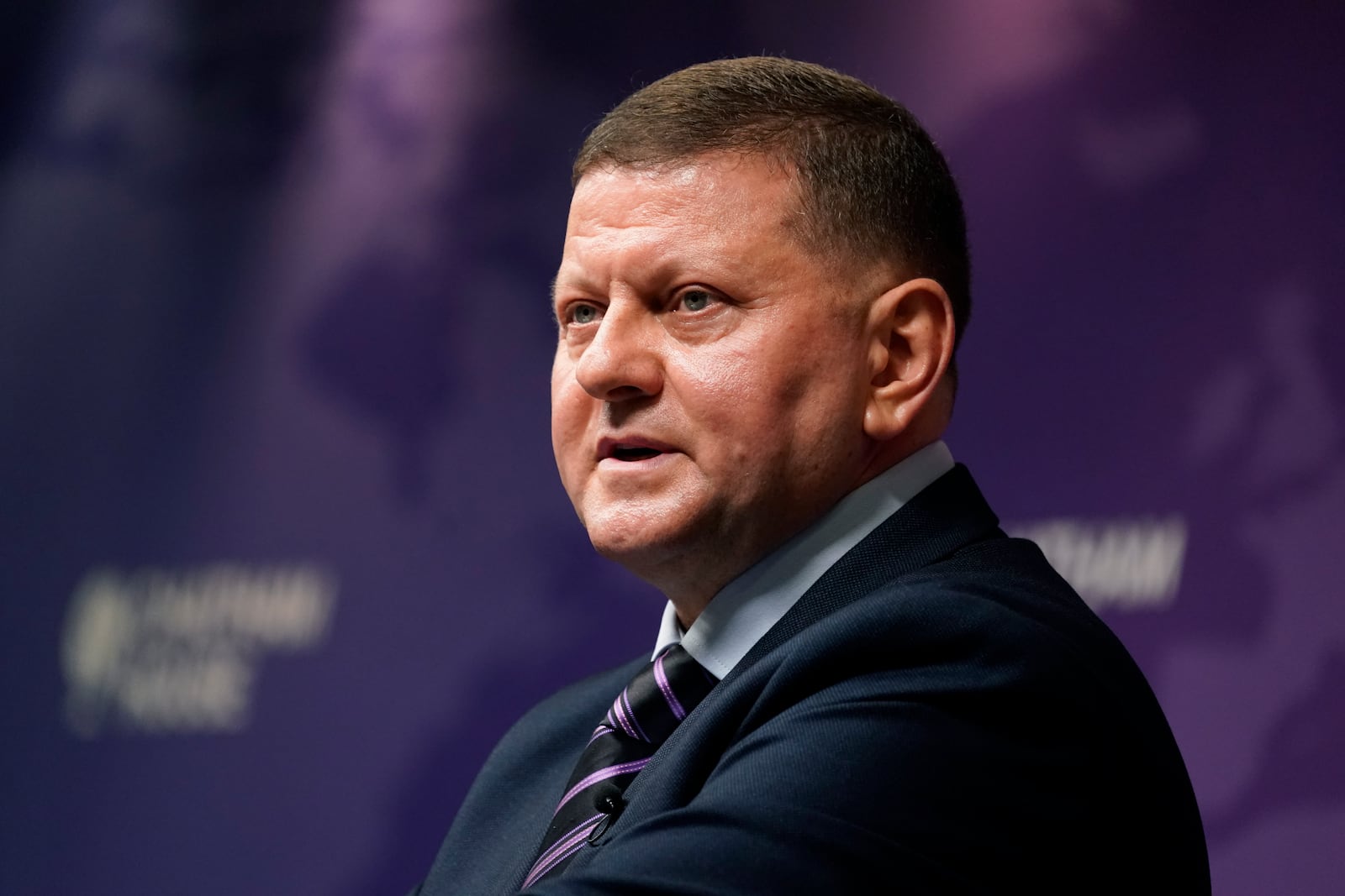 Ukraine Ambassador to UK, Valerii Zaluzhnyi, speaks at a Chatham House event in London, Thursday, Oct. 17, 2024. (AP Photo/Alberto Pezzali)