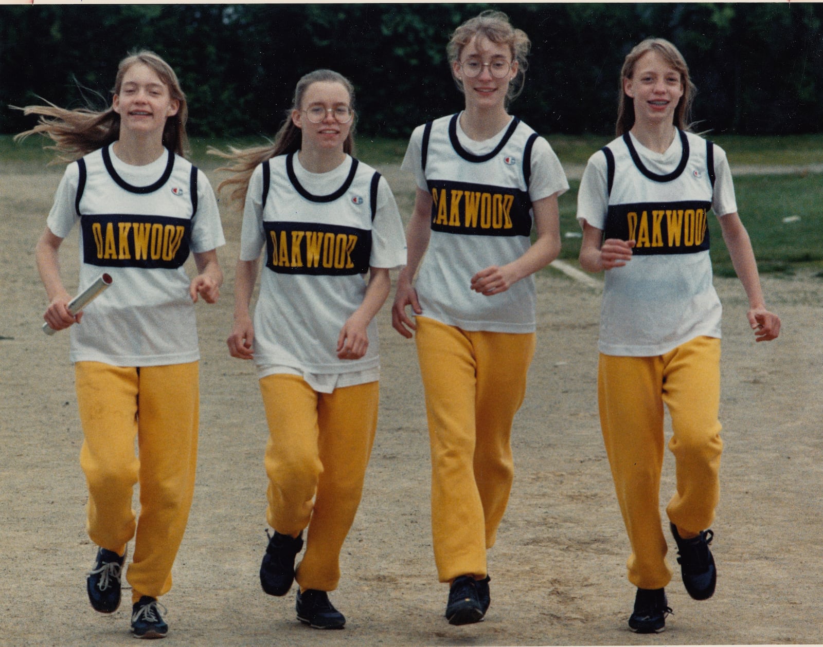 The quadruplets were on the Oakwood High School track team in 1989. From left to right are Amy, Patty, Molly and Katy.