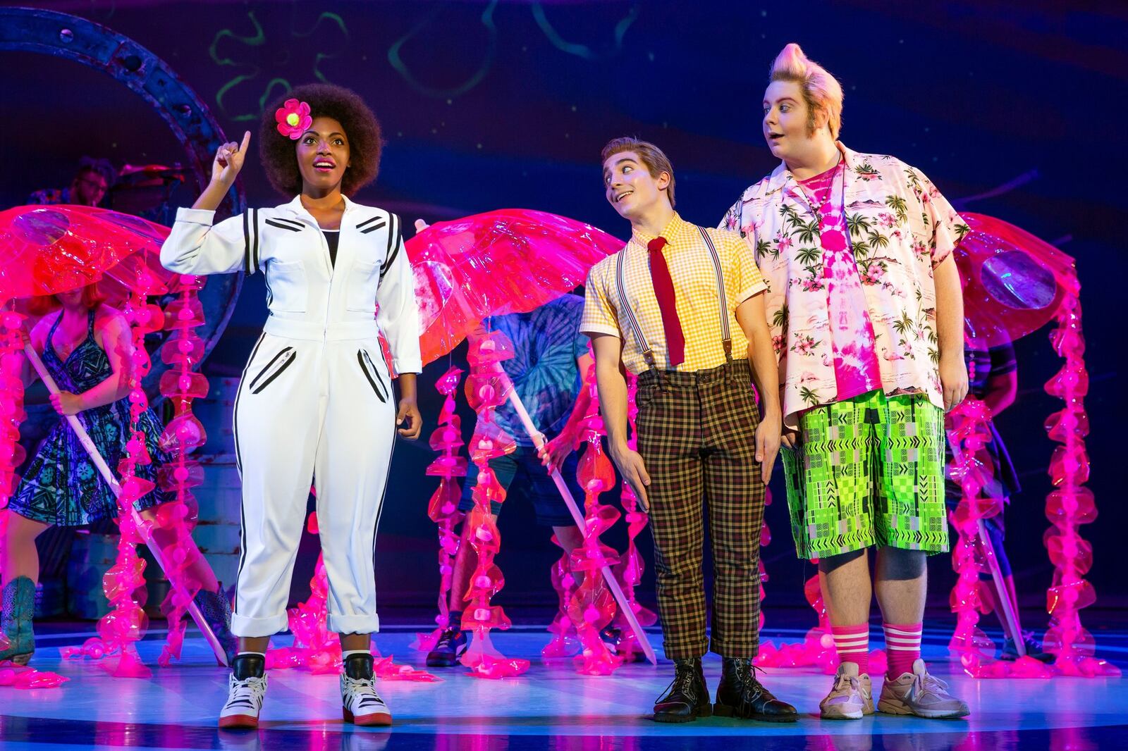 Daria Pilar Redus as Sandy Cheeks and Lorenzo Pugliese as SpongeBob SquarePants in The SpongeBob Musical. CONTRIBUTED PHOTO BY JEREMY DANIEL