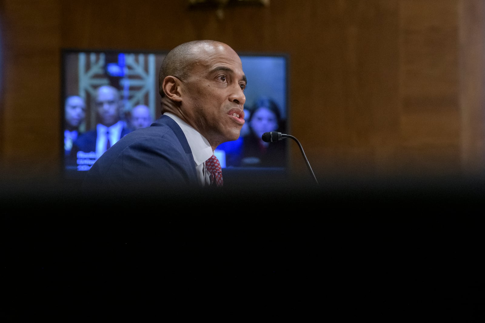 Eric Scott Turner, President-elect Donald Trump's nominee to be Secretary of Housing testifies at a Senate Committee on Banking, Housing, and Urban Affairs hearing for his pending confirmation on Capitol Hill, Thursday, Jan. 16, 2025, in Washington. (AP Photo/Rod Lamkey, Jr.)