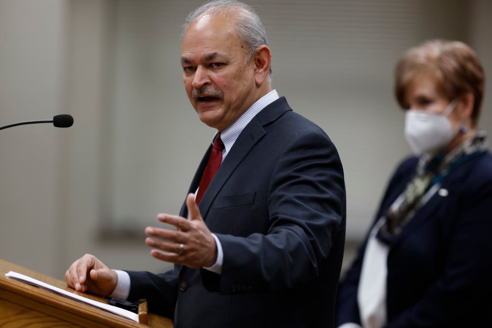 Dayton Police Chief, kamran Afzal presents the finding of the standard review board regarding officers action at a September traffic stop. Jim Noelker/Staff