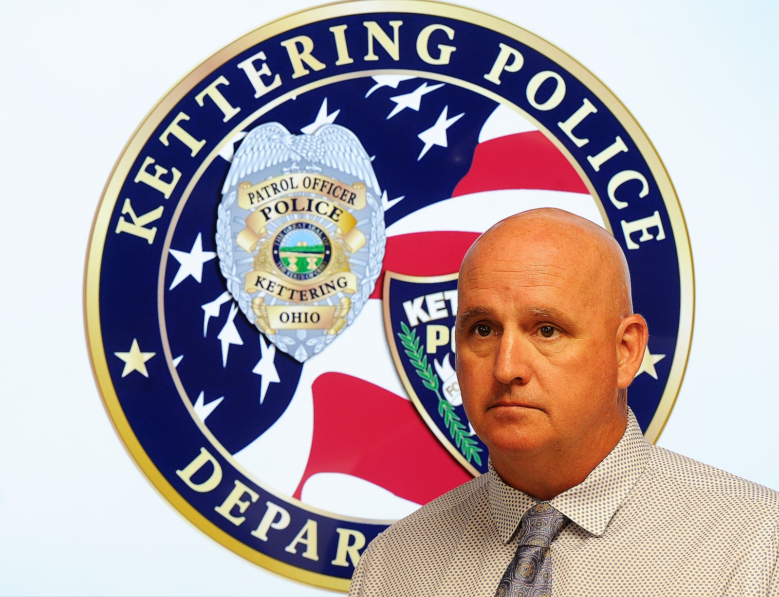 Kettering police Chief Chip N. Protsman held a press conference Wednesday, July 31, 2023 on the city's second homicide of the year. MARSHALL GORBY\STAFF