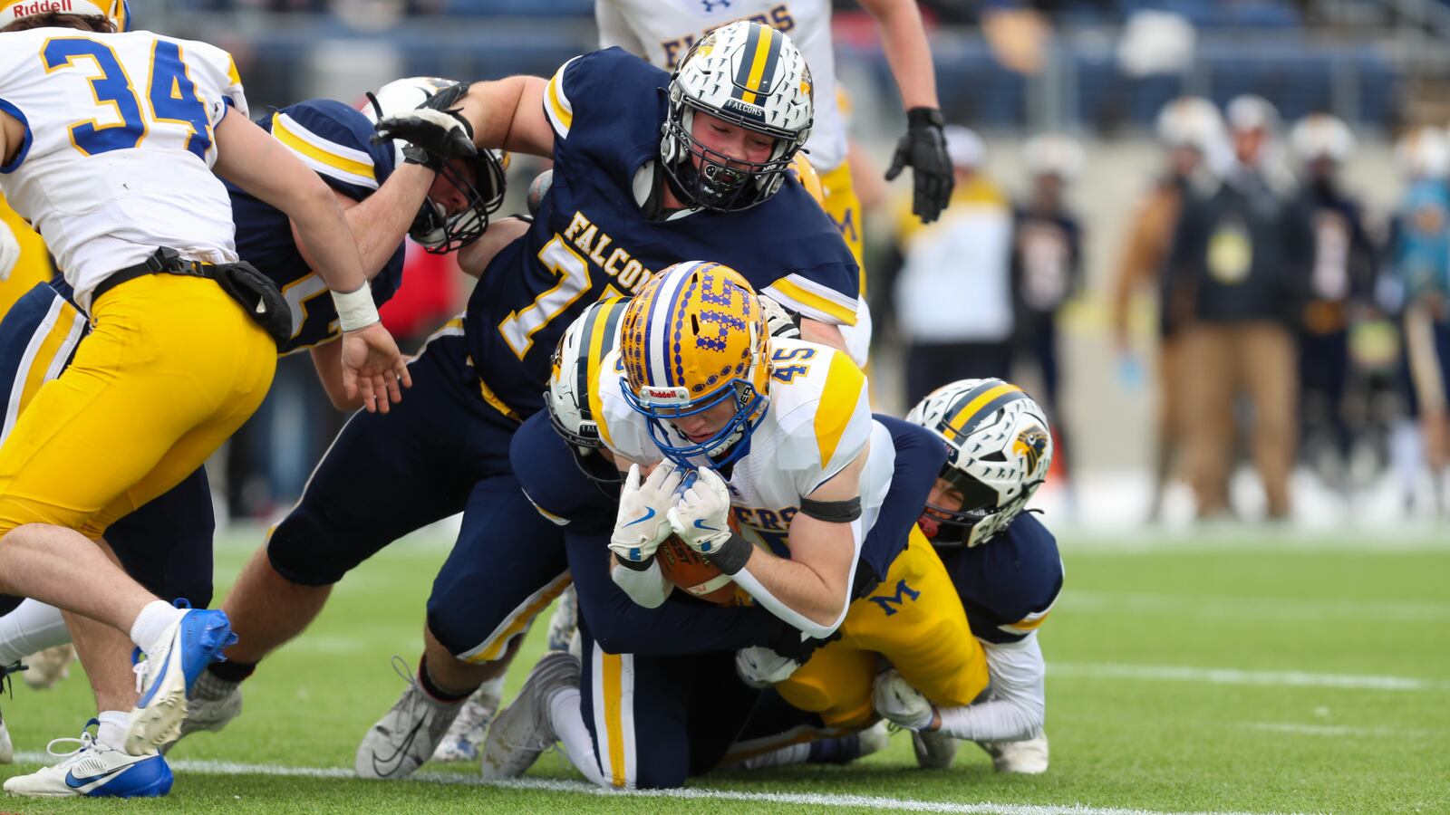 Marion Local's Parker Hess scores of his four touchdowns in Friday's Division VII state championship game in Canton. Michael Cooper/CONTRIBUTED