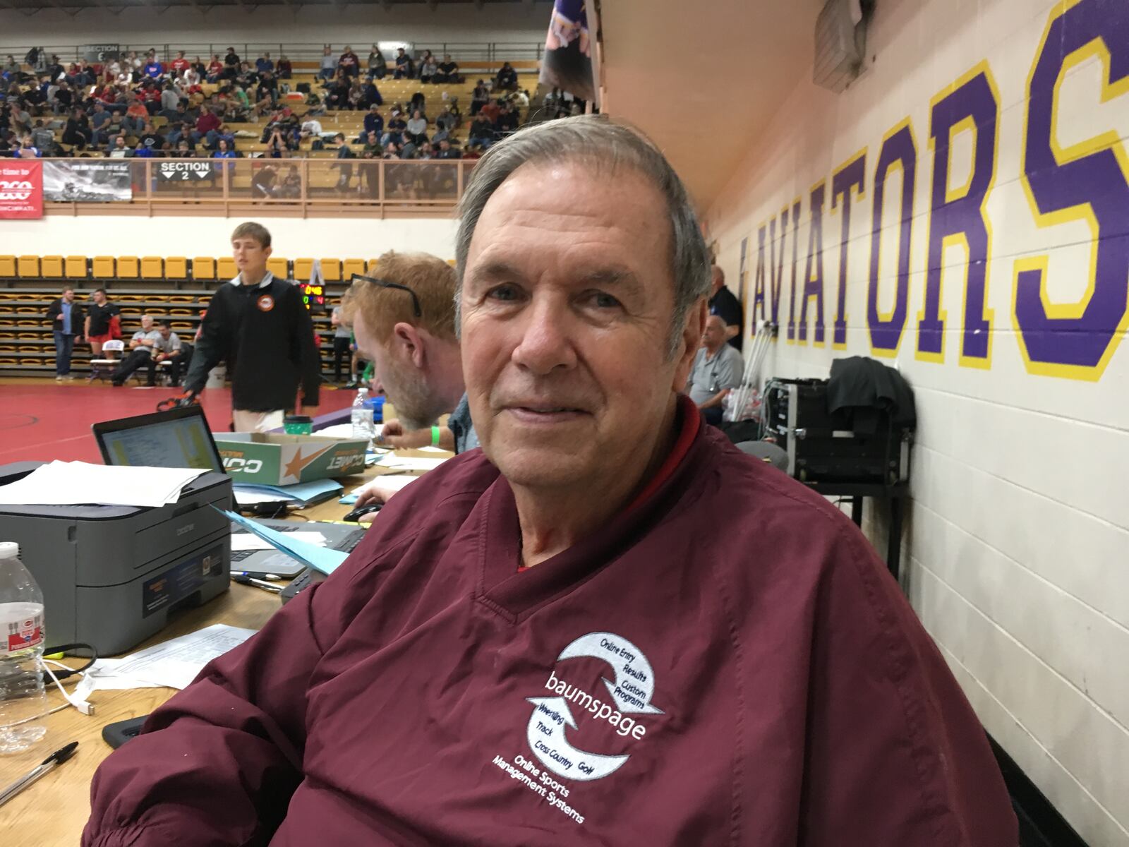 Gary Baumgartner works his baumgspage.com magic at the GMVWA Holiday Tournament at Vandalia on Thursday, Dec. 27, 2018. MARC PENDLETON / STAFF