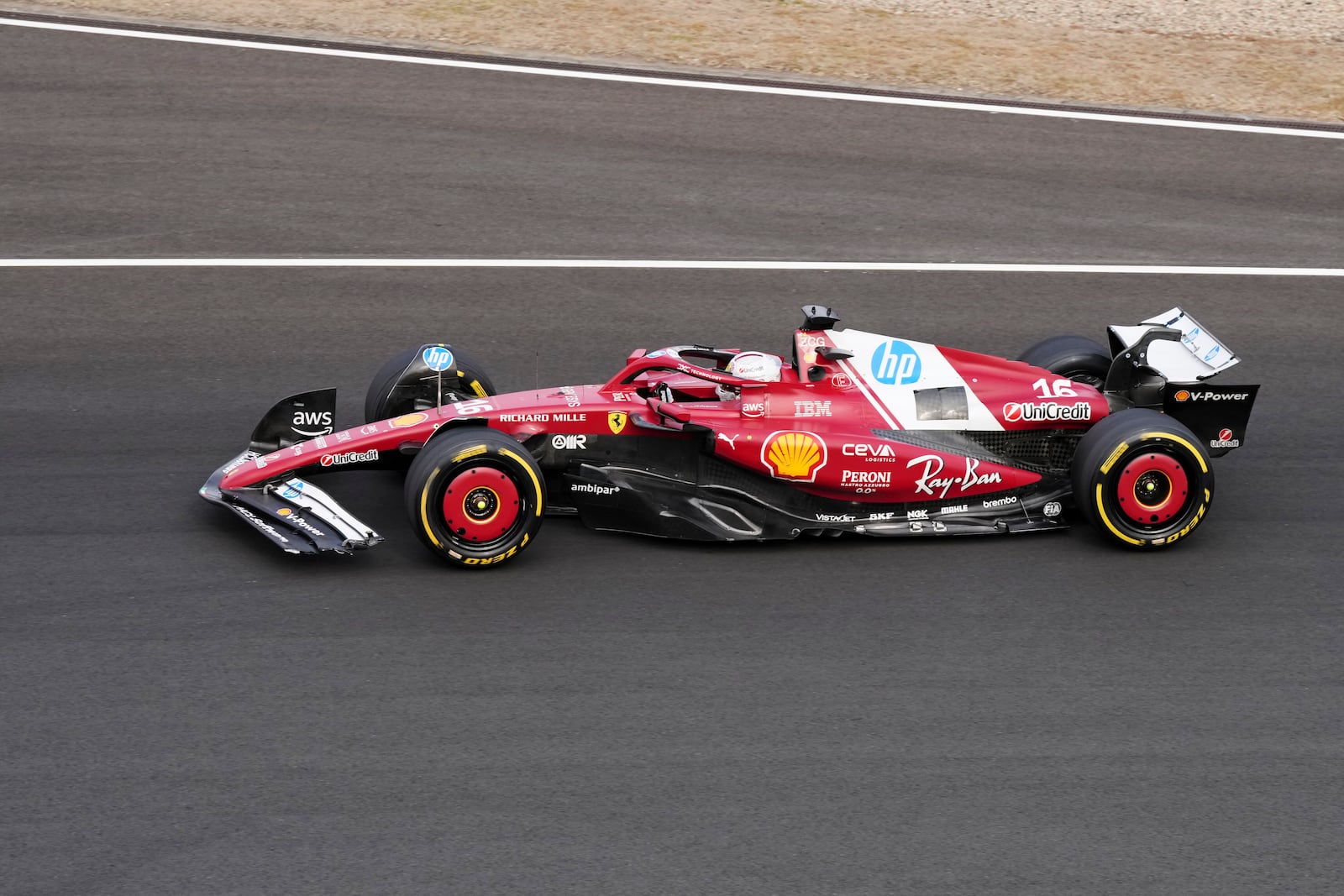 Ferrari driver Charles Leclerc of Monaco steers his car during the Chinese Formula One Grand Prix race at the Shanghai International Circuit, Shanghai, Sunday, March 23, 2025. (AP Photo)