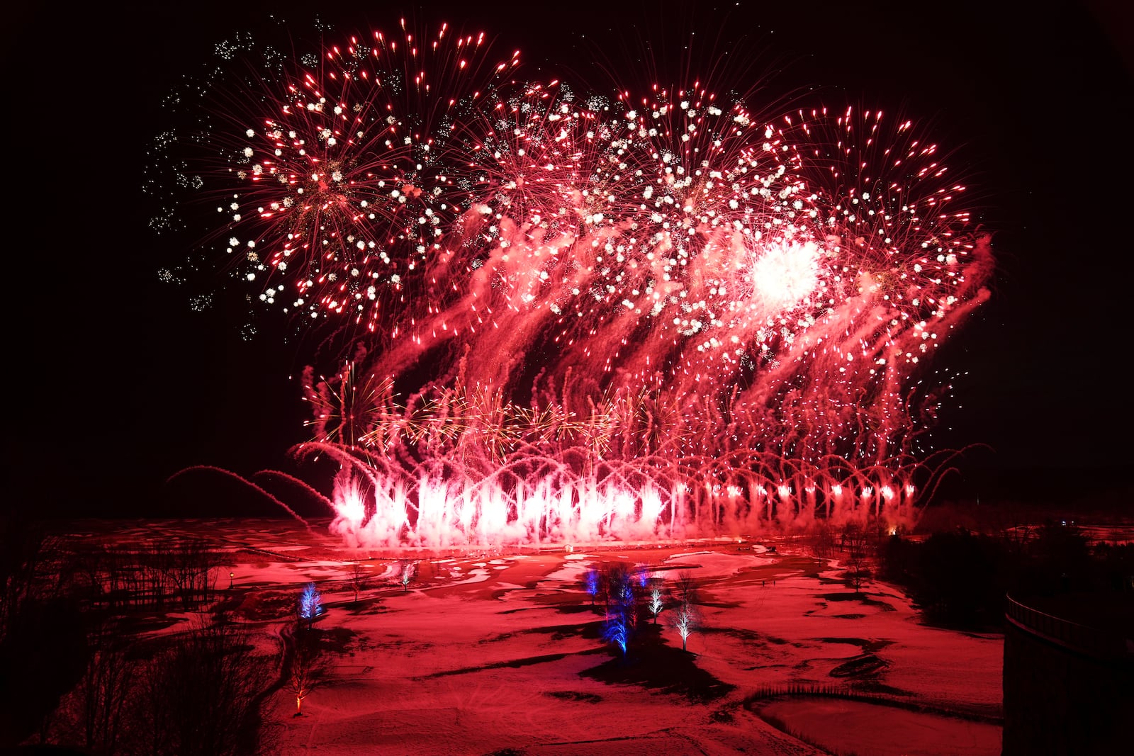 Fireworks go off at Trump National Golf Club in Sterling, Va., Saturday, Jan. 18, 2025, ahead of the 60th Presidential Inauguration. (AP Photo/Matt Rourke)